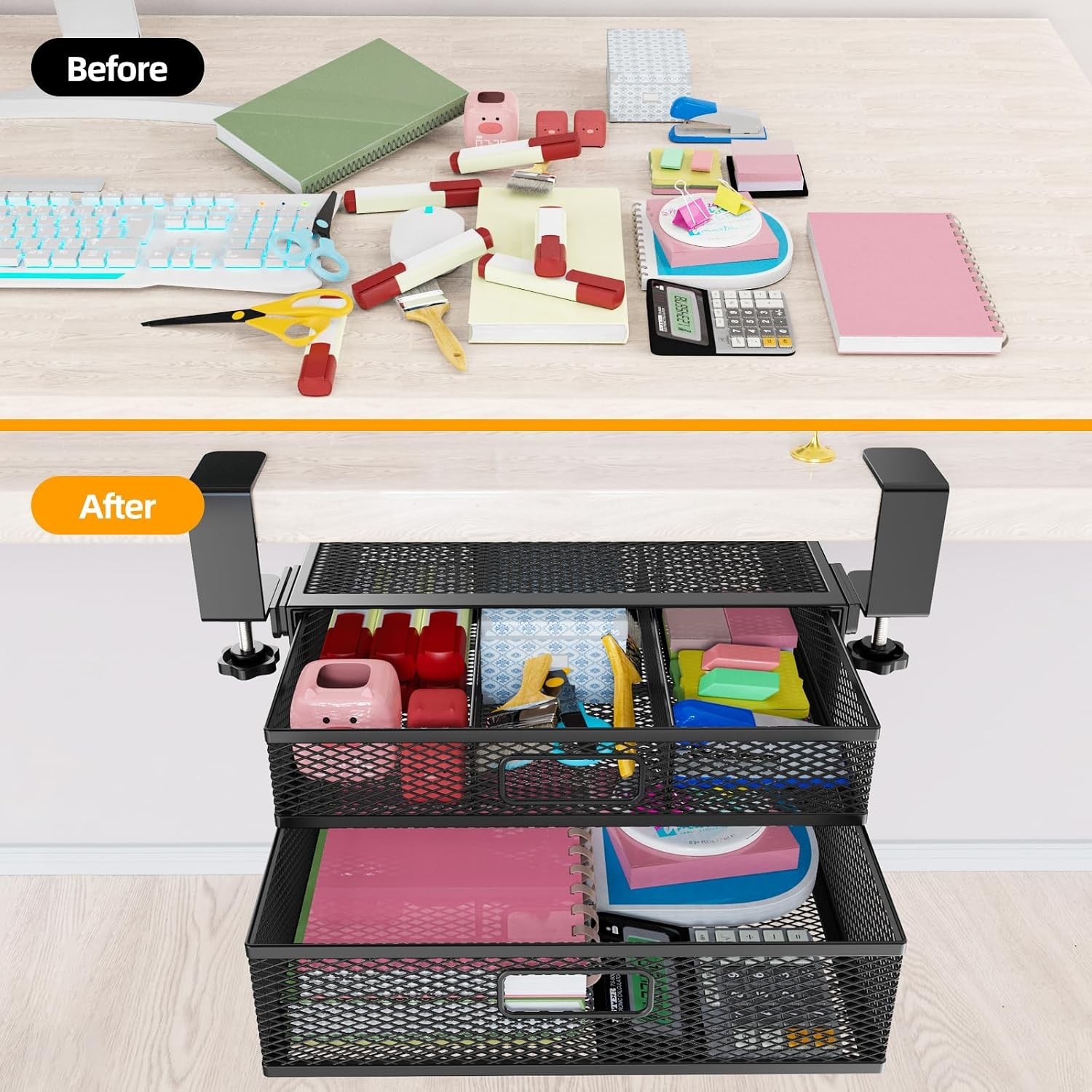 Under Desk Drawer Organizer No Drilling 2 Slide Out Drawer Under Desk Storage…