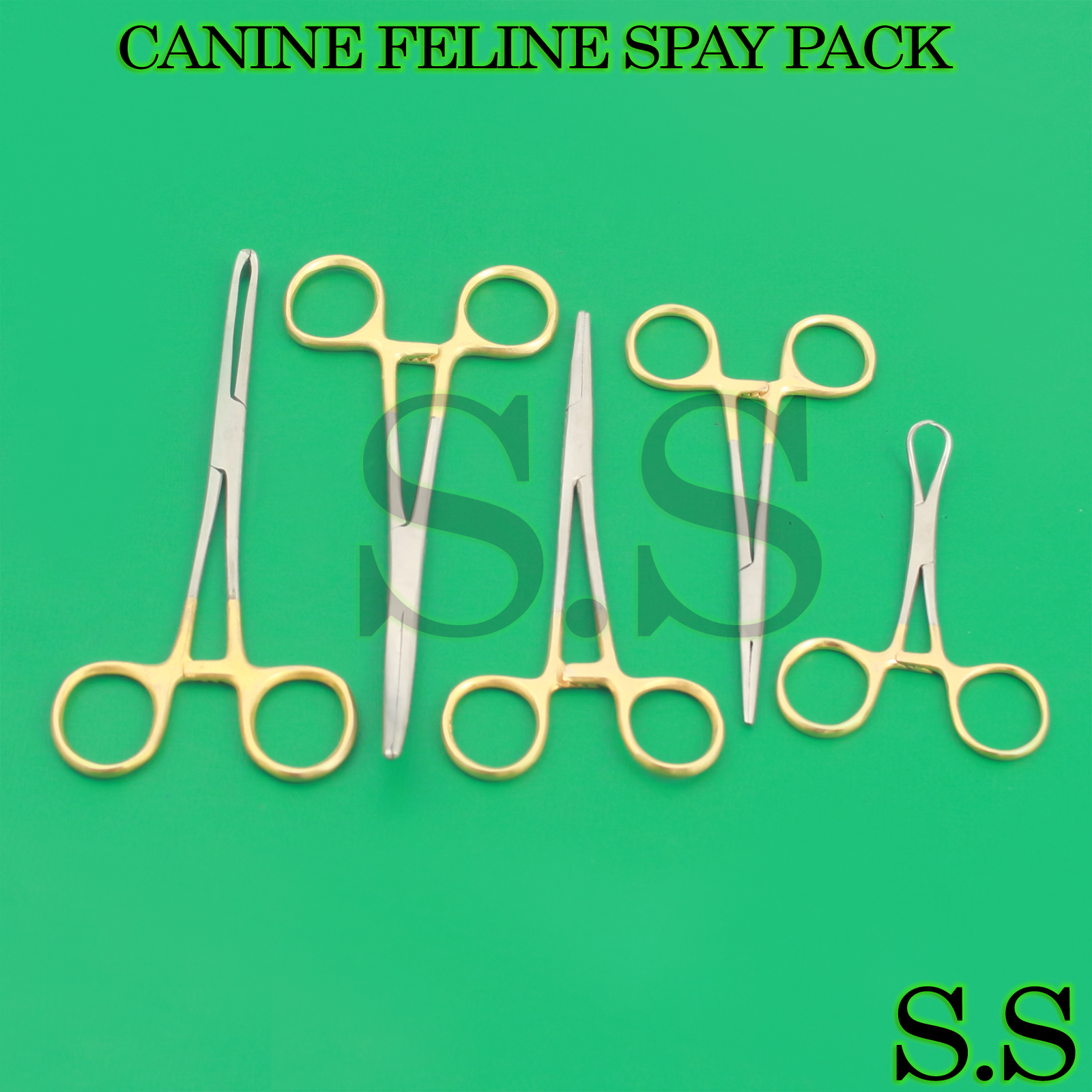 6 PCS CANINE FELINE SPAY PACK SURGICAL INSTRUMENTS KIT WITH GOLD HANDLE DS-1046