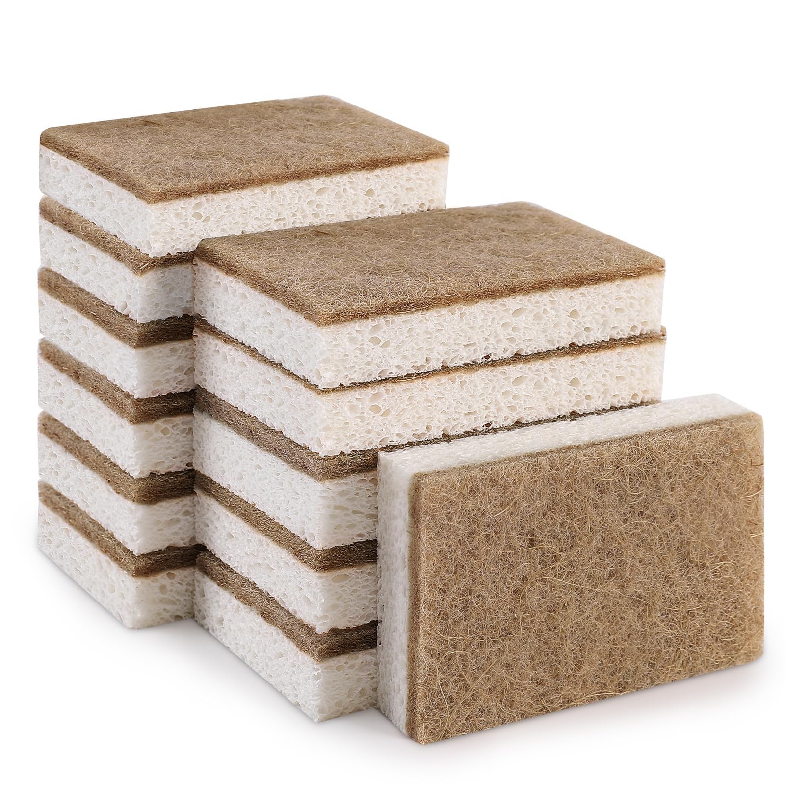 Natural Sponges for Dishes 12 Pack – Keep Soap Brown White 12pcs