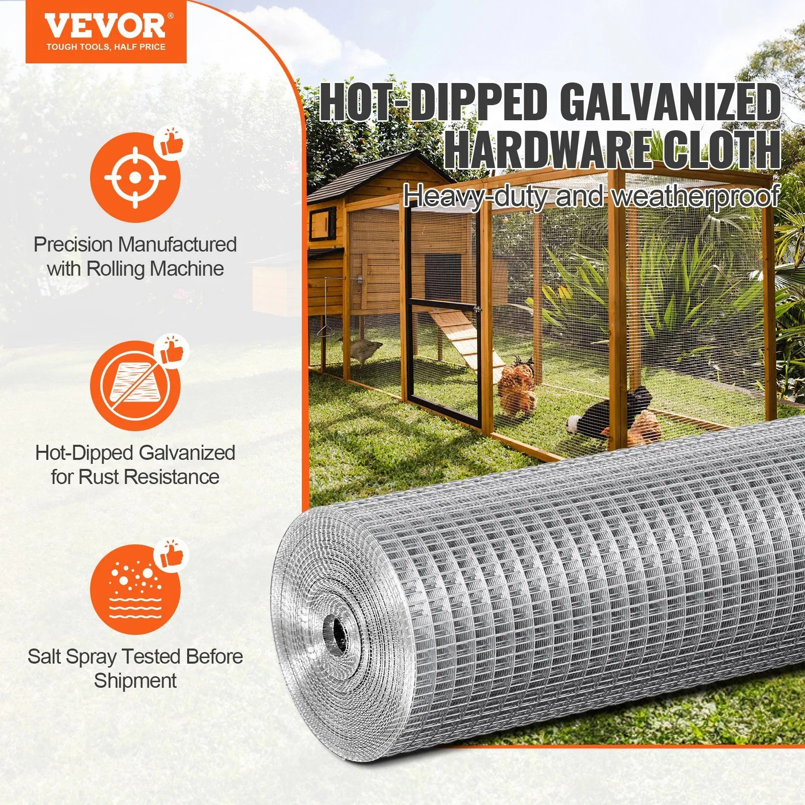 Hardware Cloth, 1/2 inch 24in x 25 ft 19 Gauge, Hot Dipped Galvanized Wire Mesh