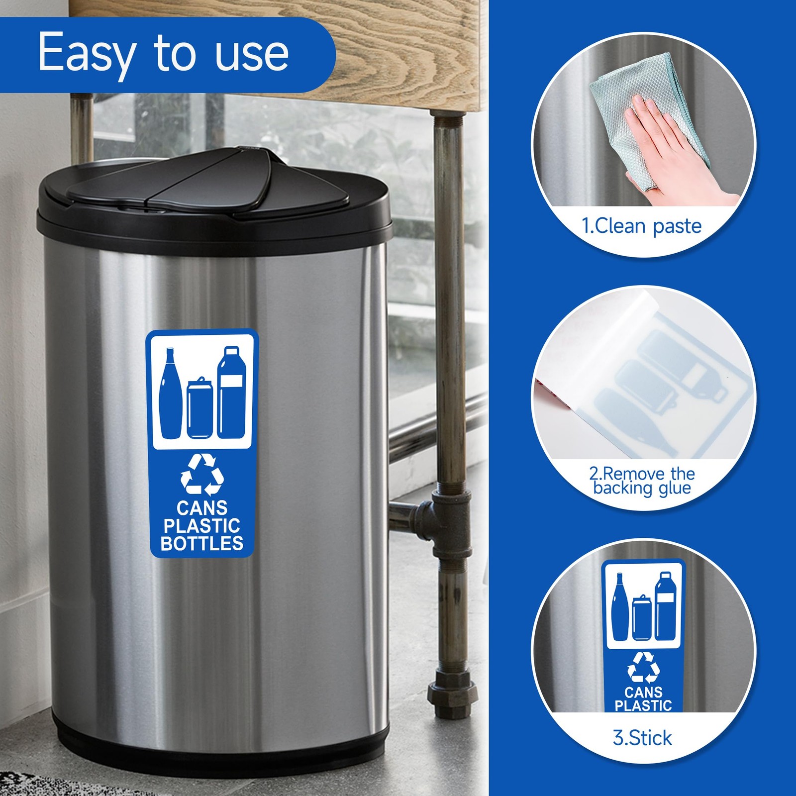 2PCS Recycle Sign for Trash 3.94IN, Cans Plastic Bottles(Blue )