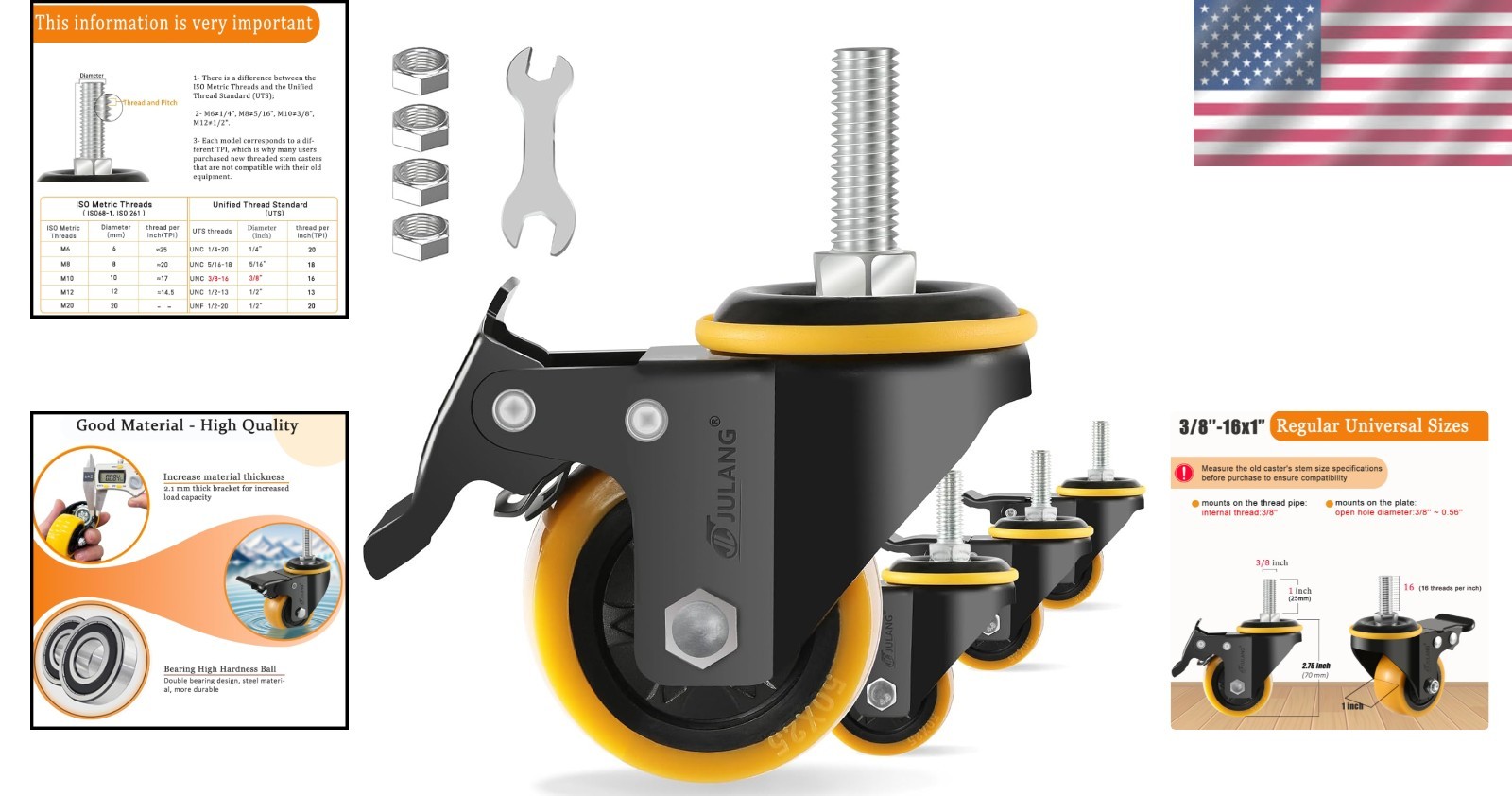 Heavy Duty 2 Inch Caster Wheels Set of 4 with Dual Locking Safety for Furniture