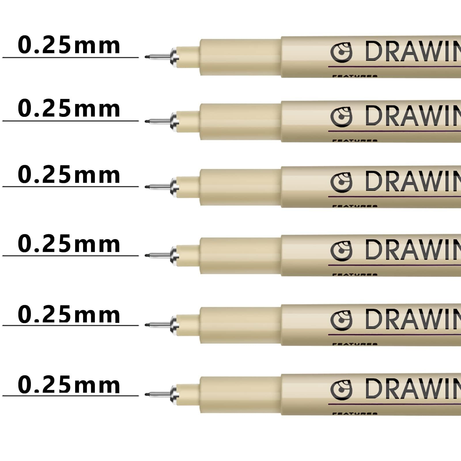 Black Ultra Thin Pens 6 Pack 0.25mm Extra Fine Point No Bleed