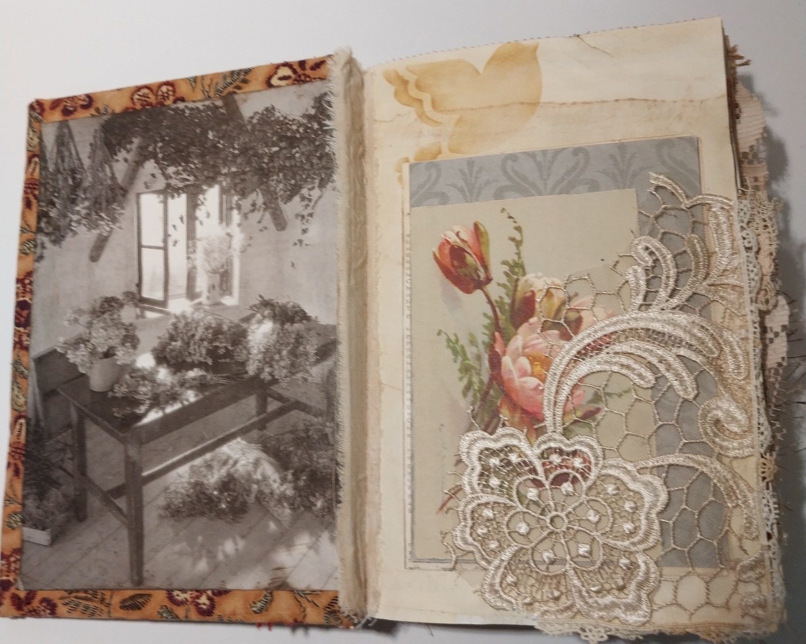 Junk Journal Boho Style Antique Vtg. Ephemera Handmade Book Lg. 9″x6.5″ 116 Pg.