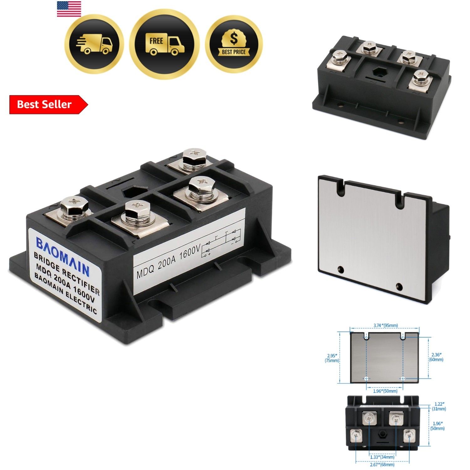 MDQ 200A 1600V Single Phase Diode Bridge Rectifier, Full Wave Rectification M…