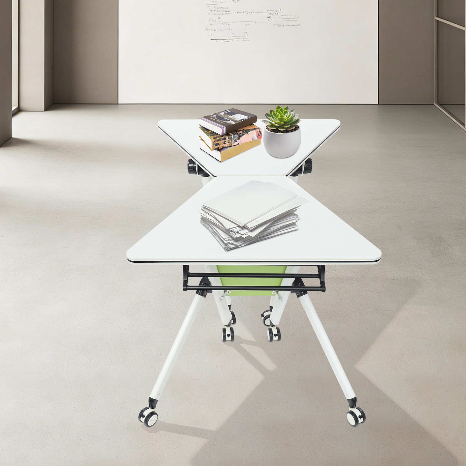 Modern Modular Folding Conference Table, Flip Top Training Desk with Wheels