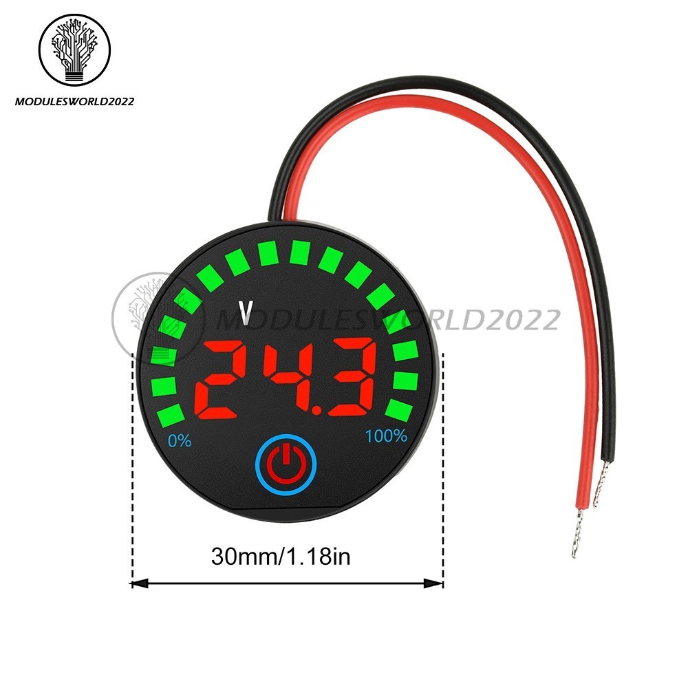 DC7-55V Acid/Li-ion LED Indicator Volt & Battery Level Display Power-Off Memory
