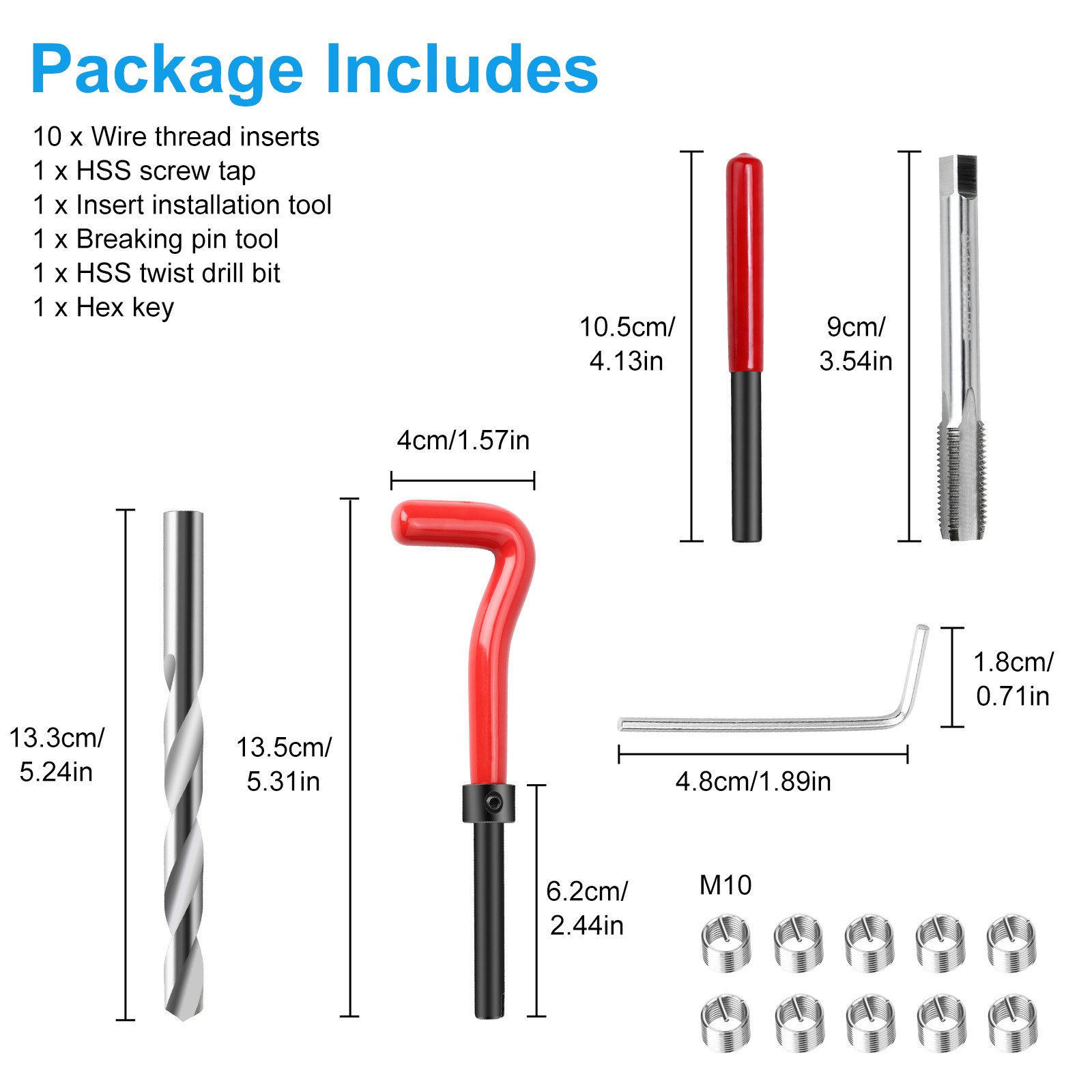 15pcs Universal M10x1.25mm Thread Repair Kit HSS Drill Tap Wire Insert Tool Set