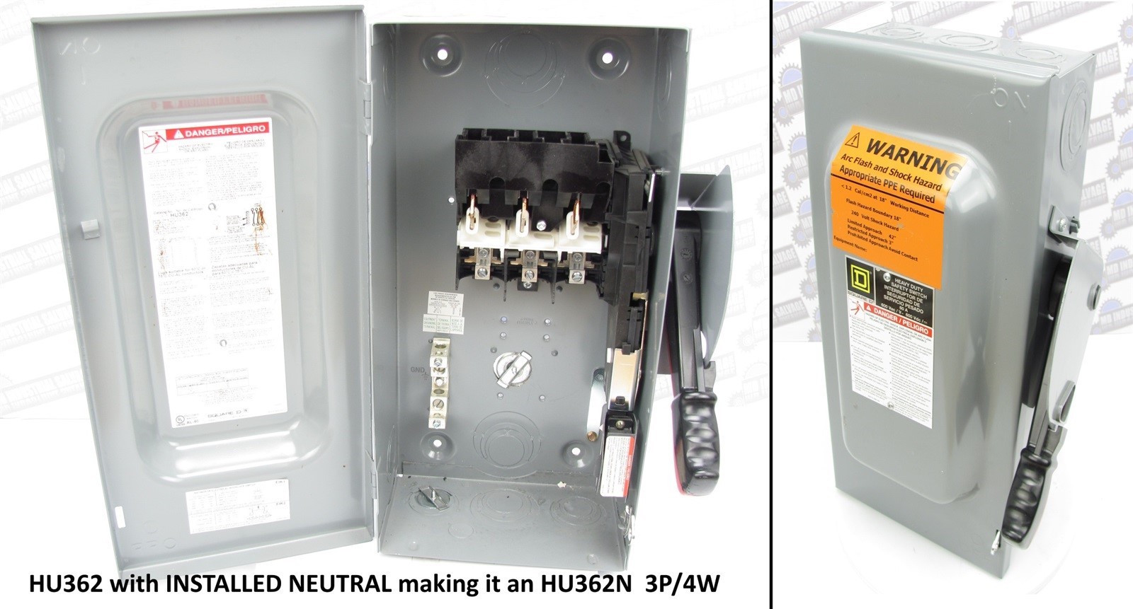 SQUARE D HU362 – 60A NON-FUSEABLE DISCONNECT w/Added NEUTRAL BLOCK HU362N 3P/4W