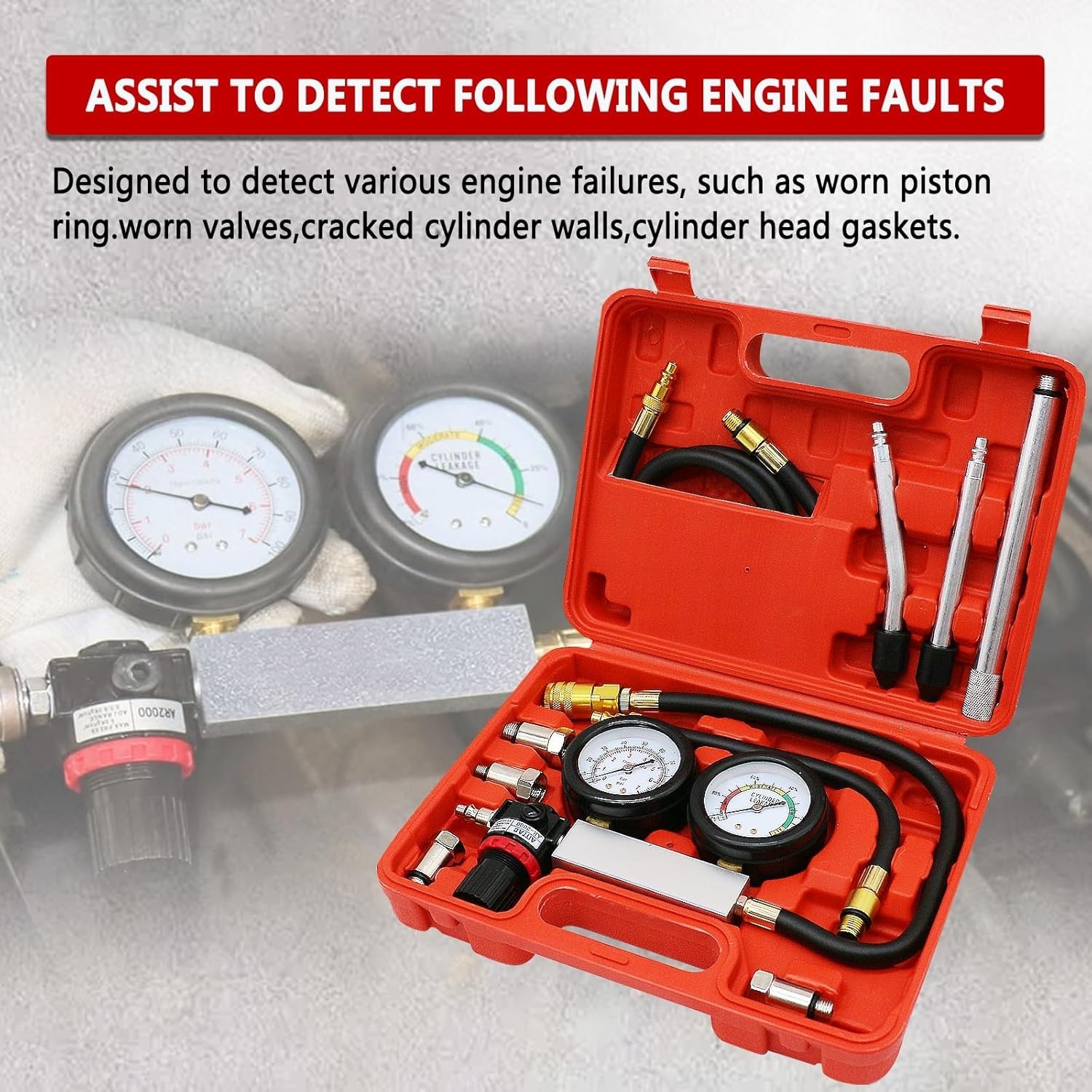 Engine Compression Diagnosis Tester Cylinder Leak Down Gauges Detector Leakage