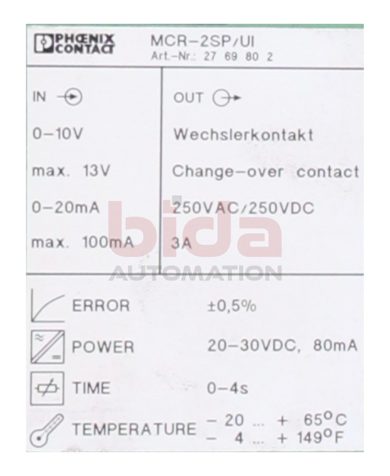 Phoenix Contact MCR-2SP/UI (2769873) limit switch/limit switch 20 V DC.