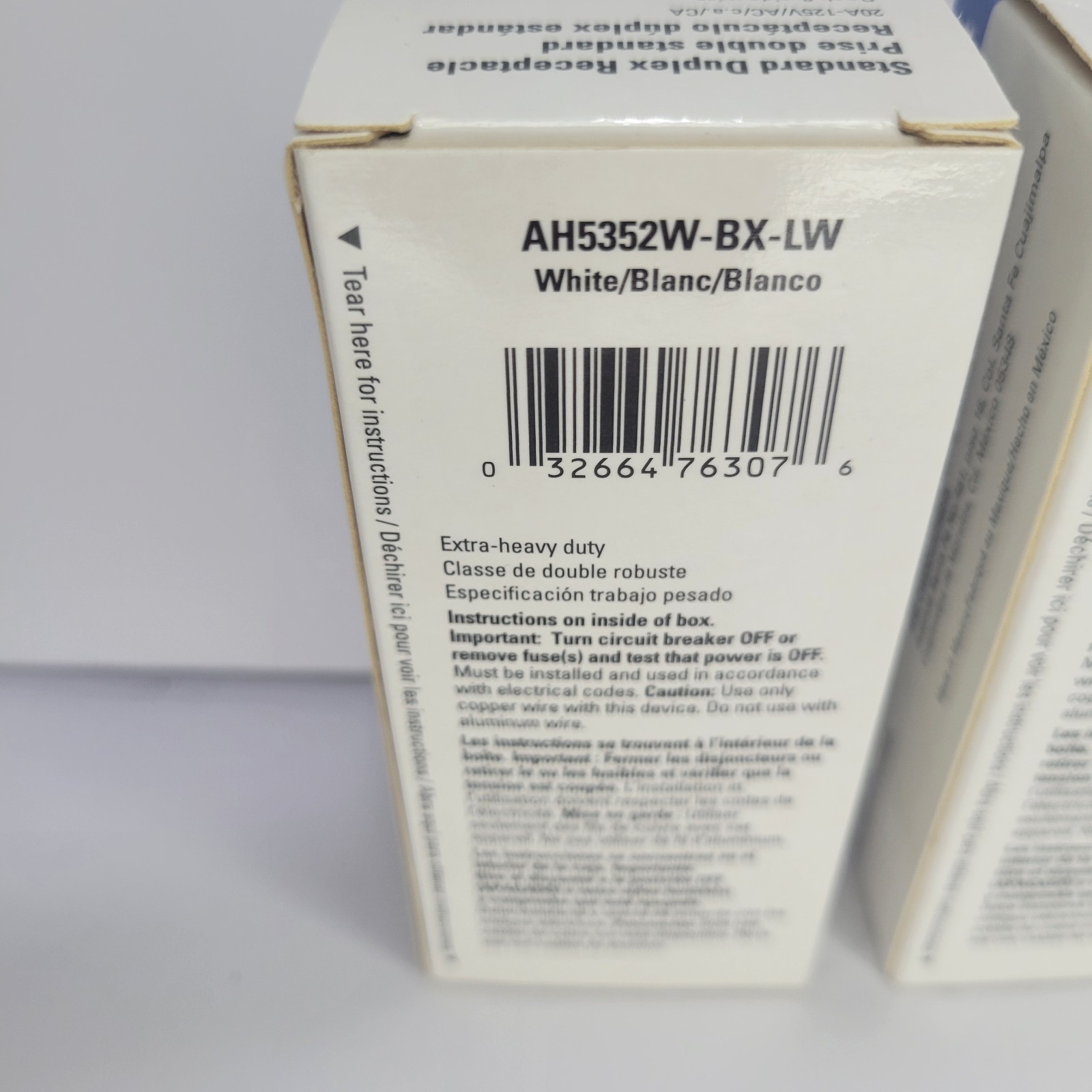 (2) Eaton AH5352V-BX-LW Duplex Receptacle Whitw 20A 125V Back & Side Wire. New