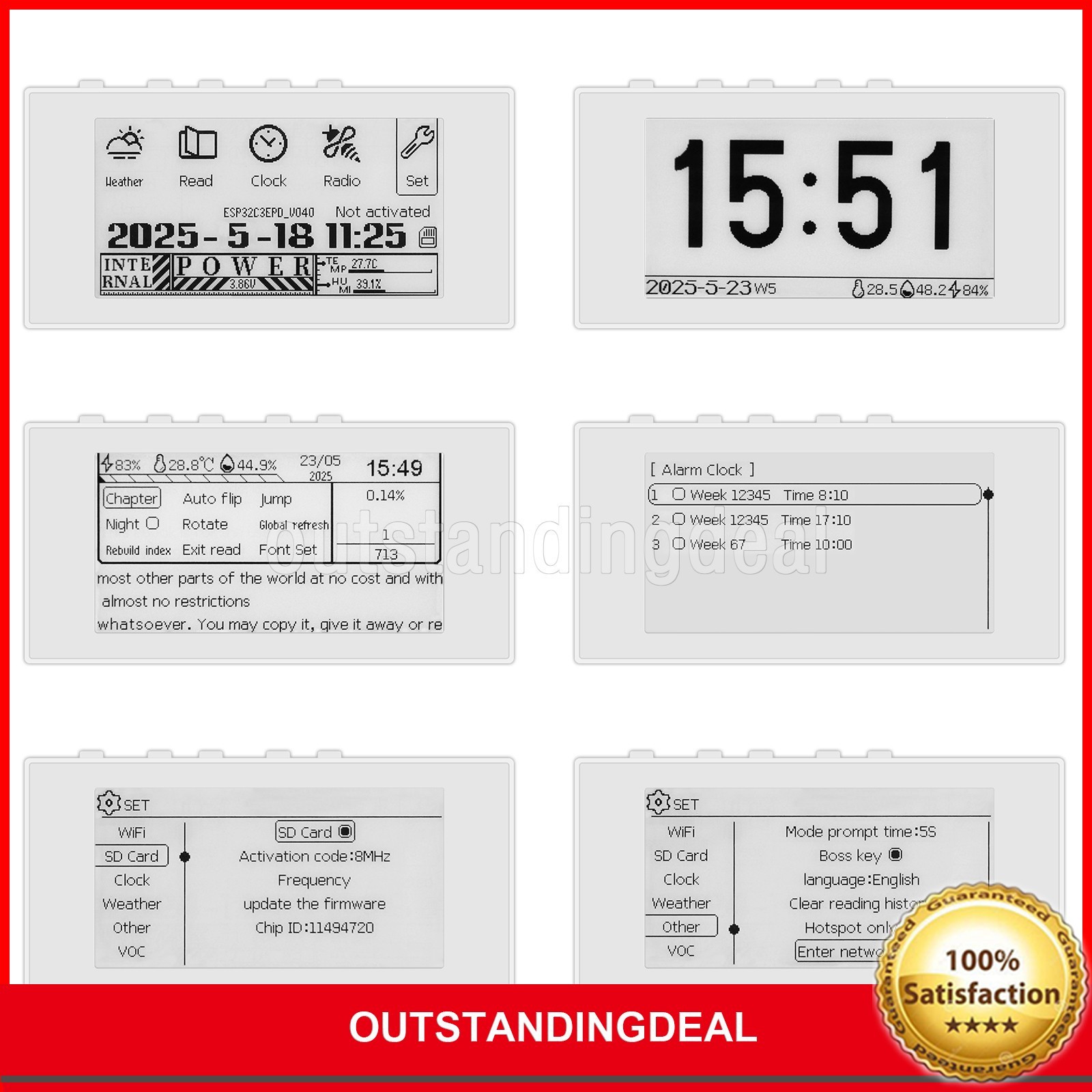 HAMGEEK RW01 Mini E-Ink Reader E-Book Reader for Weather Clock Image Alarm ot25