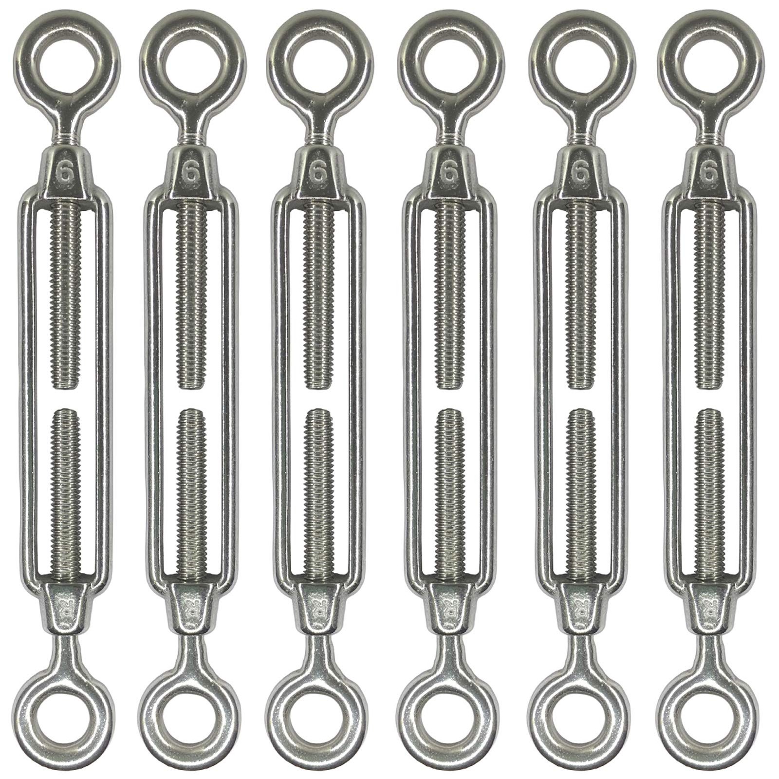 HEVERP 6Pcs M6 304 Stainless Steel Eye and Turnbuckles, Shade M6, sliver