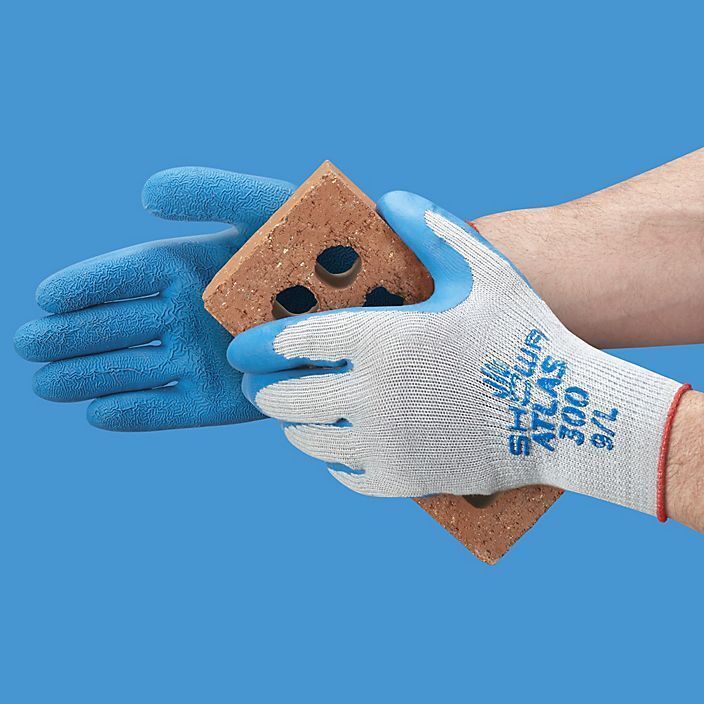 Showa ATLAS Fit 300 Latex Palm-Dipped Blue Rubber Work Gloves, 144-Pairs / Case