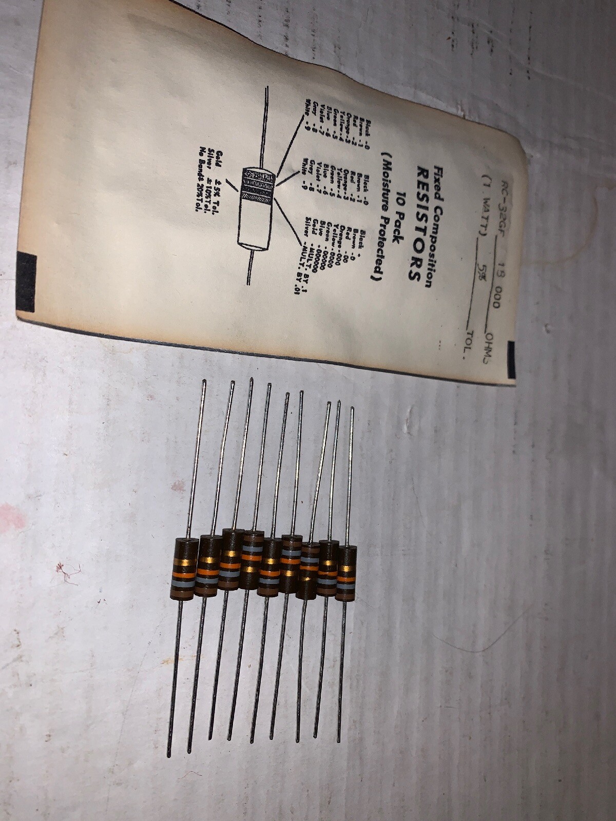 10 Lot Of Vintage RC-32GF Carbon Composition Resistors 18,000 Ohm 1 watt New