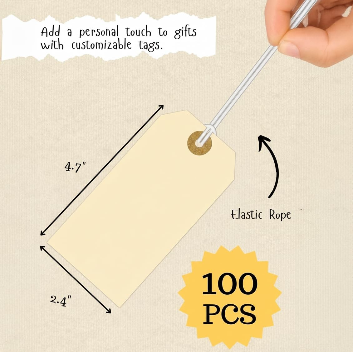 100-Pack Manila Shipping Tags with Elastic String – , 2.375″x4.75″, Reinforce…