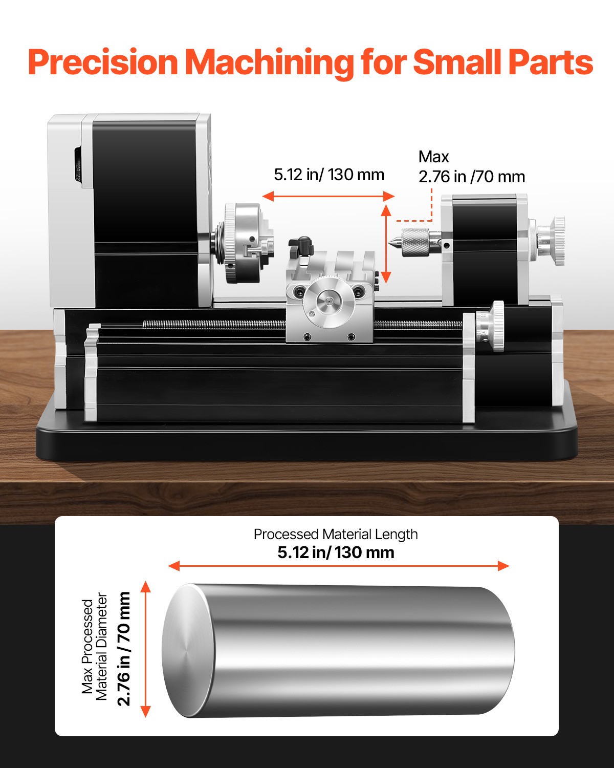 VEVOR Didactical Mini Metal Lathe Machine 2.76 x5.12in Power Lathe 20000 RPM 36W