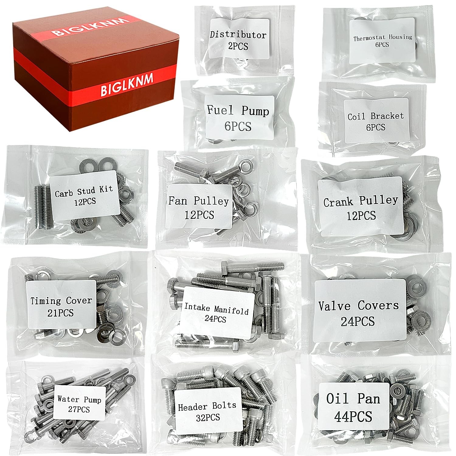Stainless Steel Hex Bolt Kit for Ford 260 289 302 Engines – 228 Pcs Nuts & Bolts