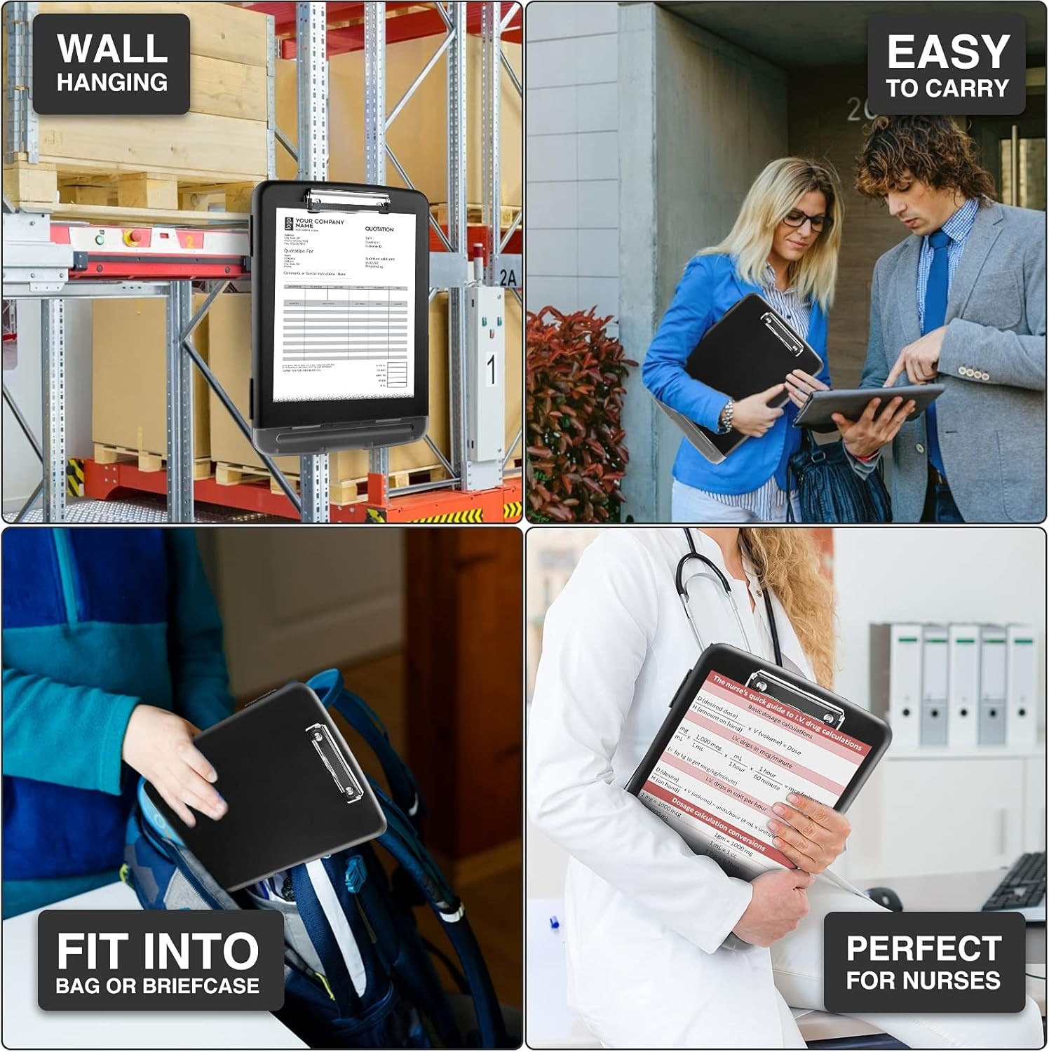 Sooez Clipboard with Storage, High Capacity 10″W x 1-1/4″D x 14-1/2″H, Black