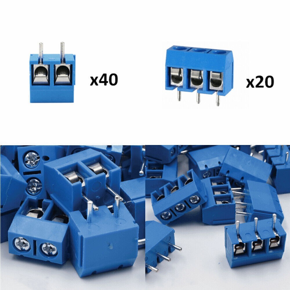 5mm Pitch 2/3Pin 60PCS KF301-2P/3P PCB Mount Screw Terminals Block Connectors