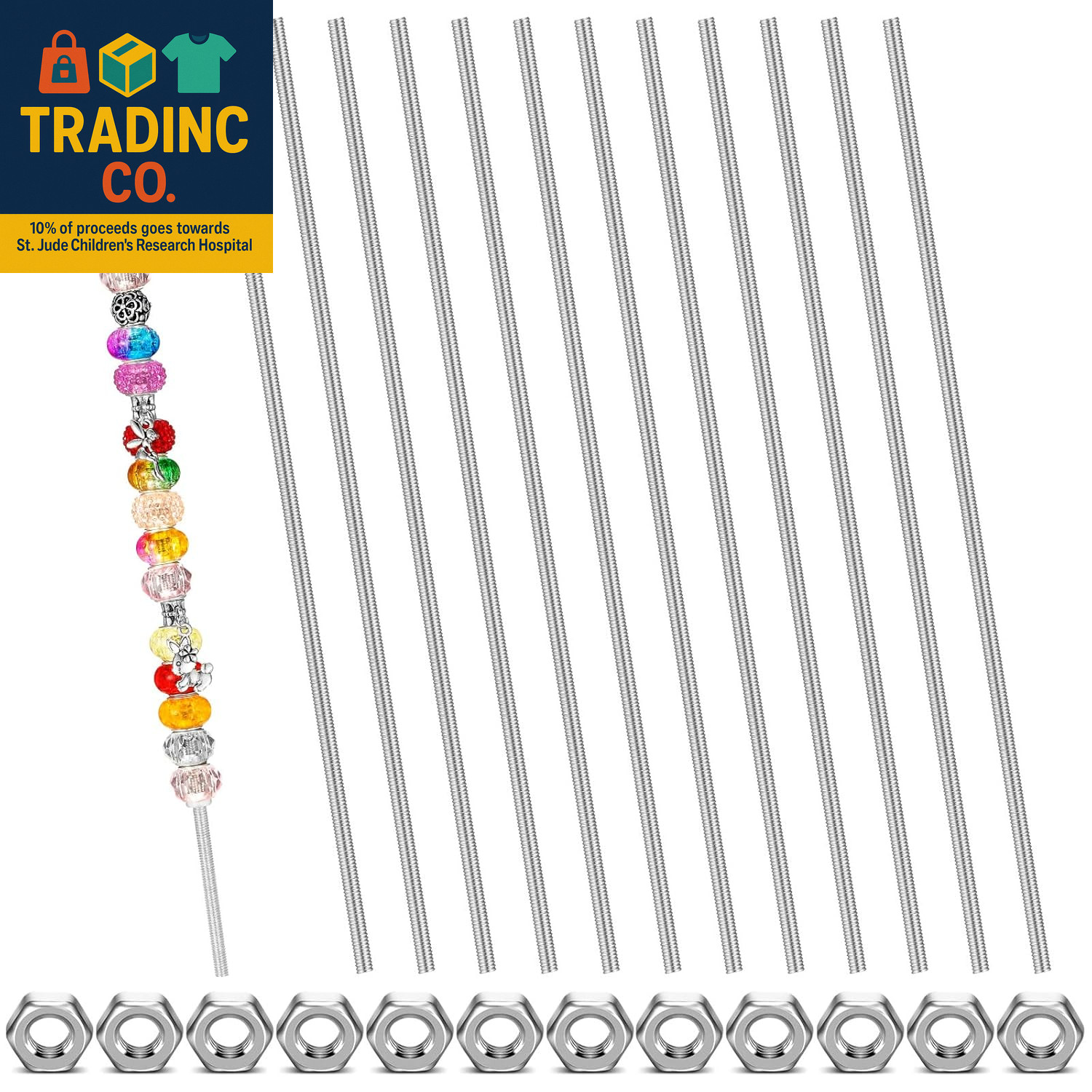 8/32 Inch 4Mm Threaded Rod with Hex Nuts 4Mm Stainless Steel Threads Studs Rods