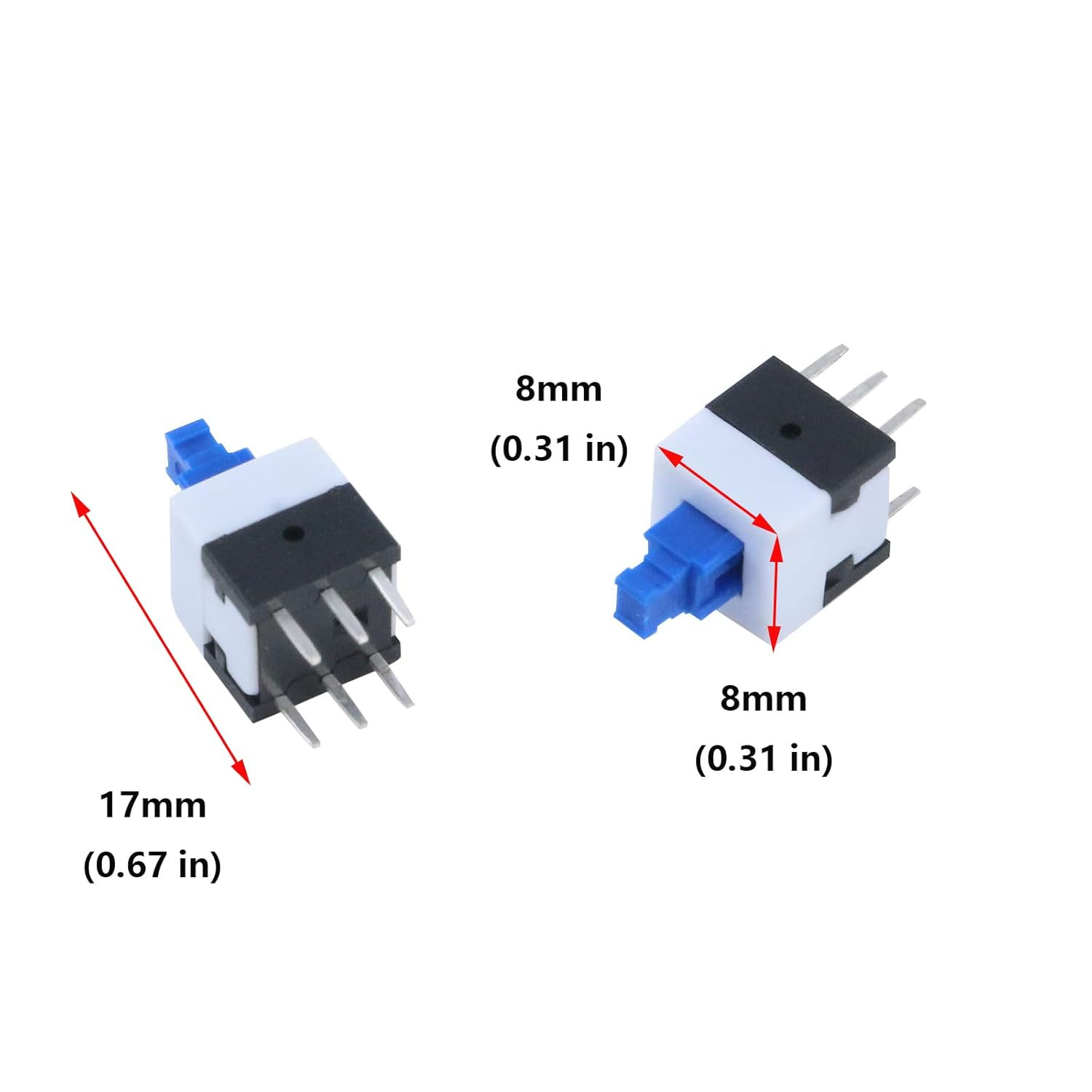 30 Pcs Micro Push Button Switch DPDT 6 Pin 8x8mm Self-Locking Power Switches