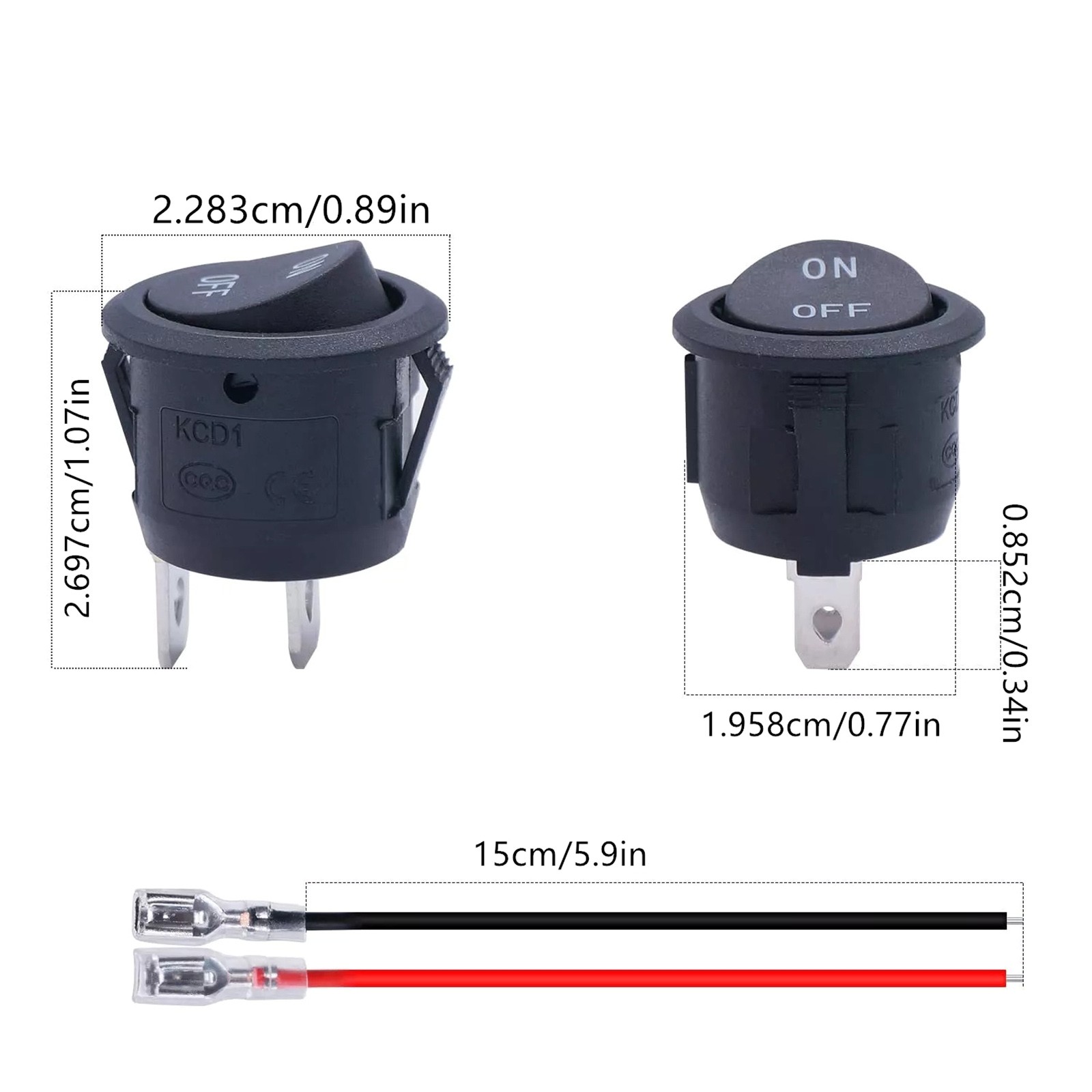 10 Amps 12 Volts 5Pcs 12V Round Rocker Switch AC 6A/250V 2 Position On/Off
