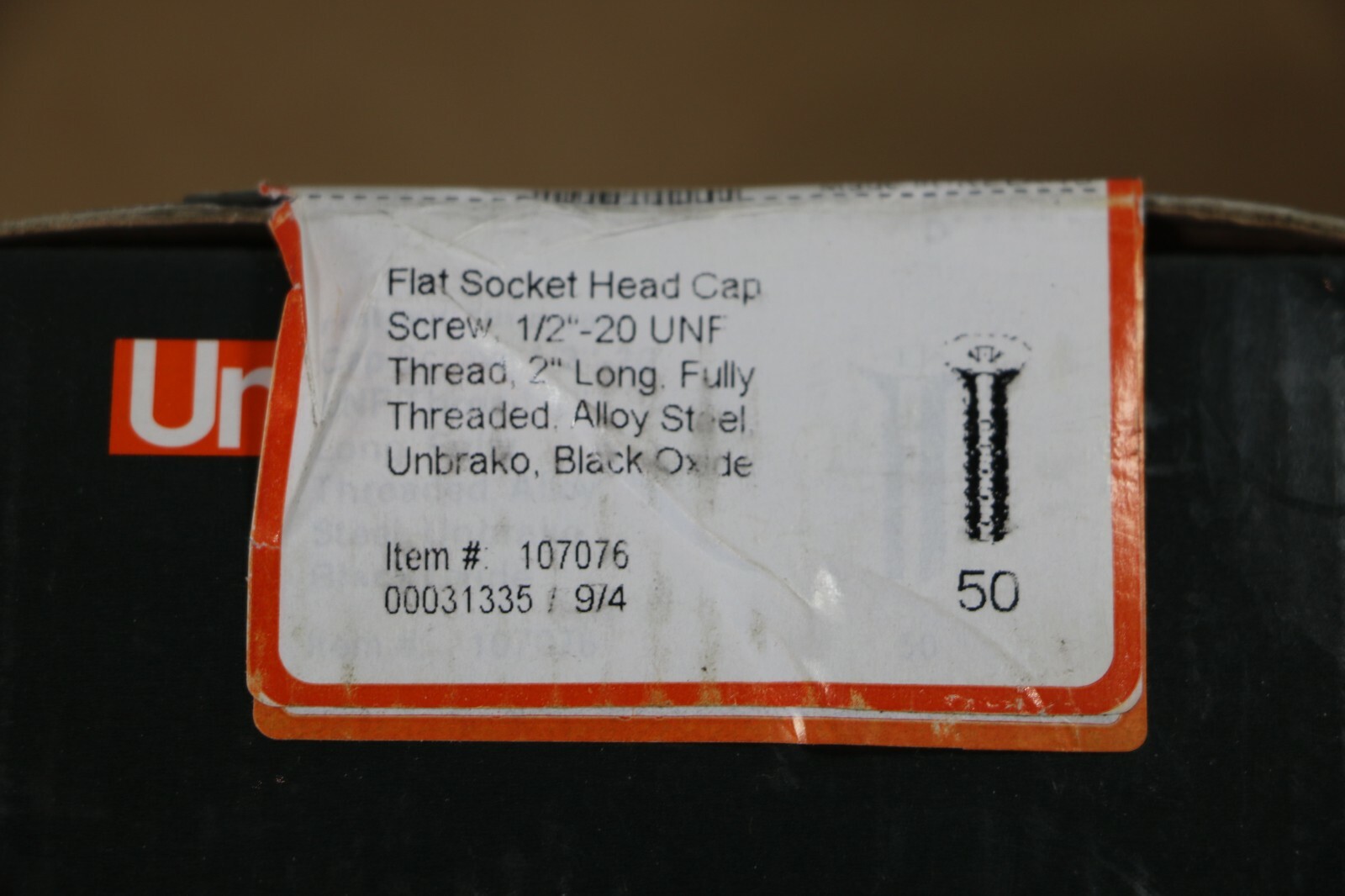 Unbrako 1/2″-20 X 2″ Flat Socket Head Cap Screws #107076, 50 Pieces