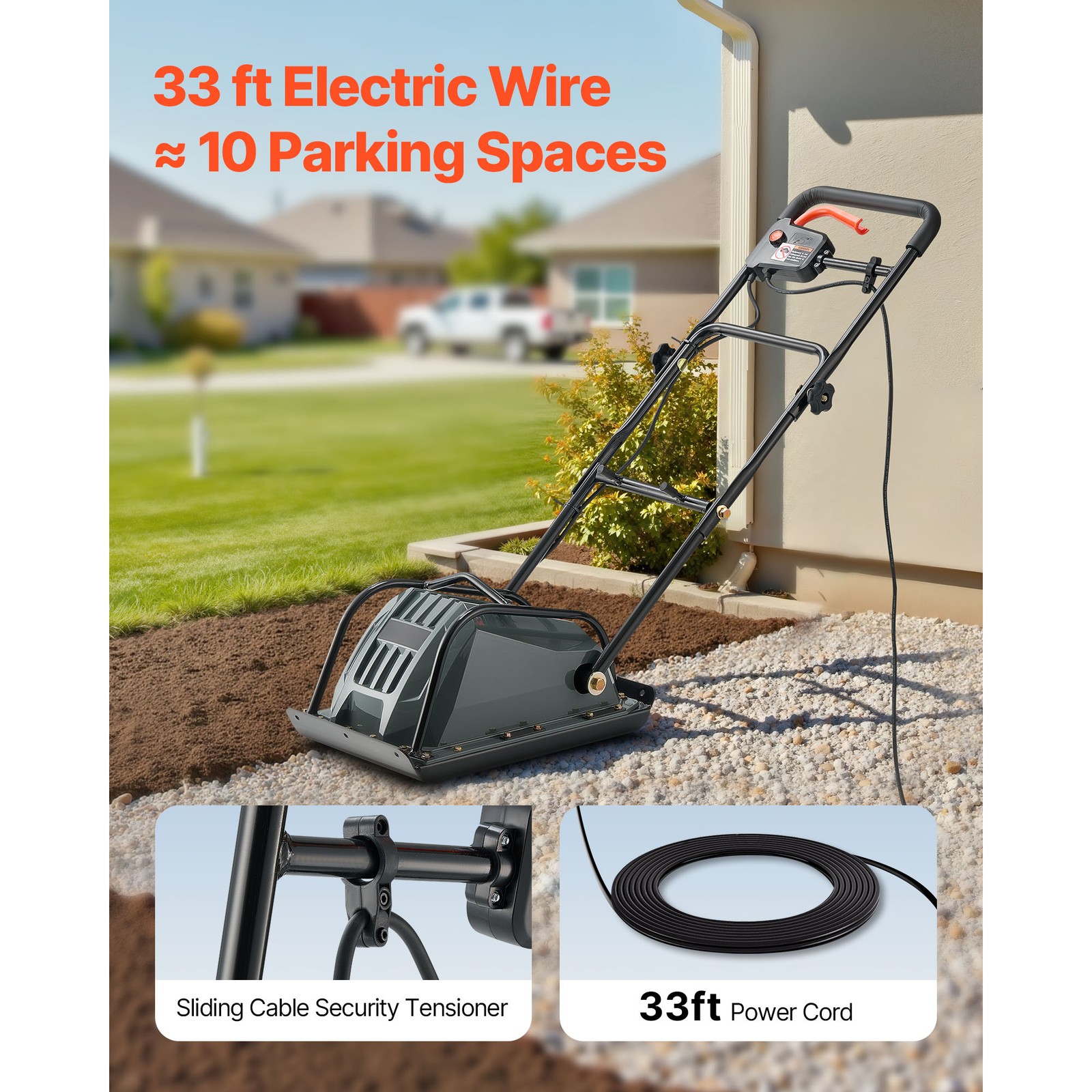Uimoso 130W Electric Plate Compactor with 5kN Force and 3.9in Compaction Depth