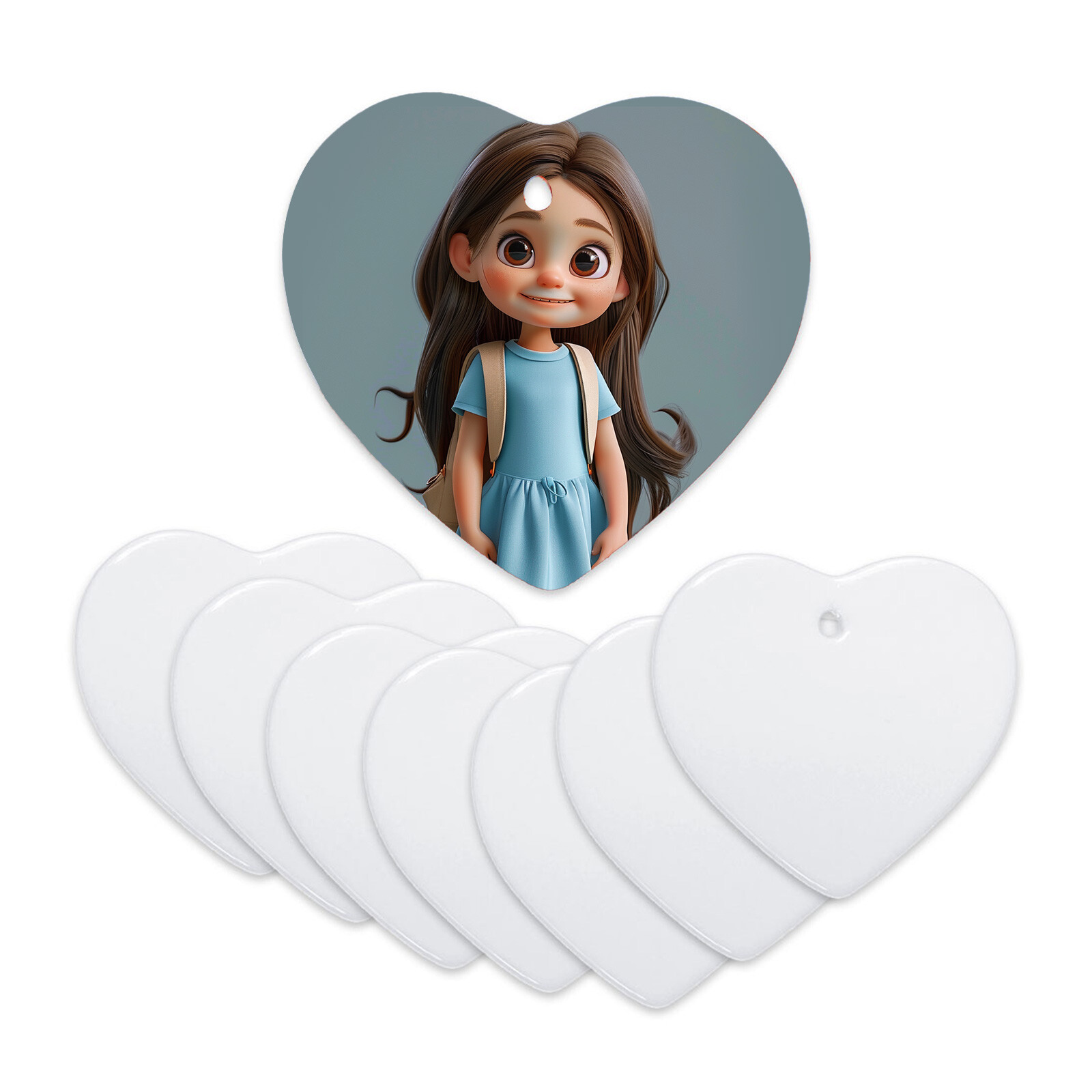 100PCS 3in Heart Sublimation Ceramic Ornament, Christmas Tree New Year Hanging