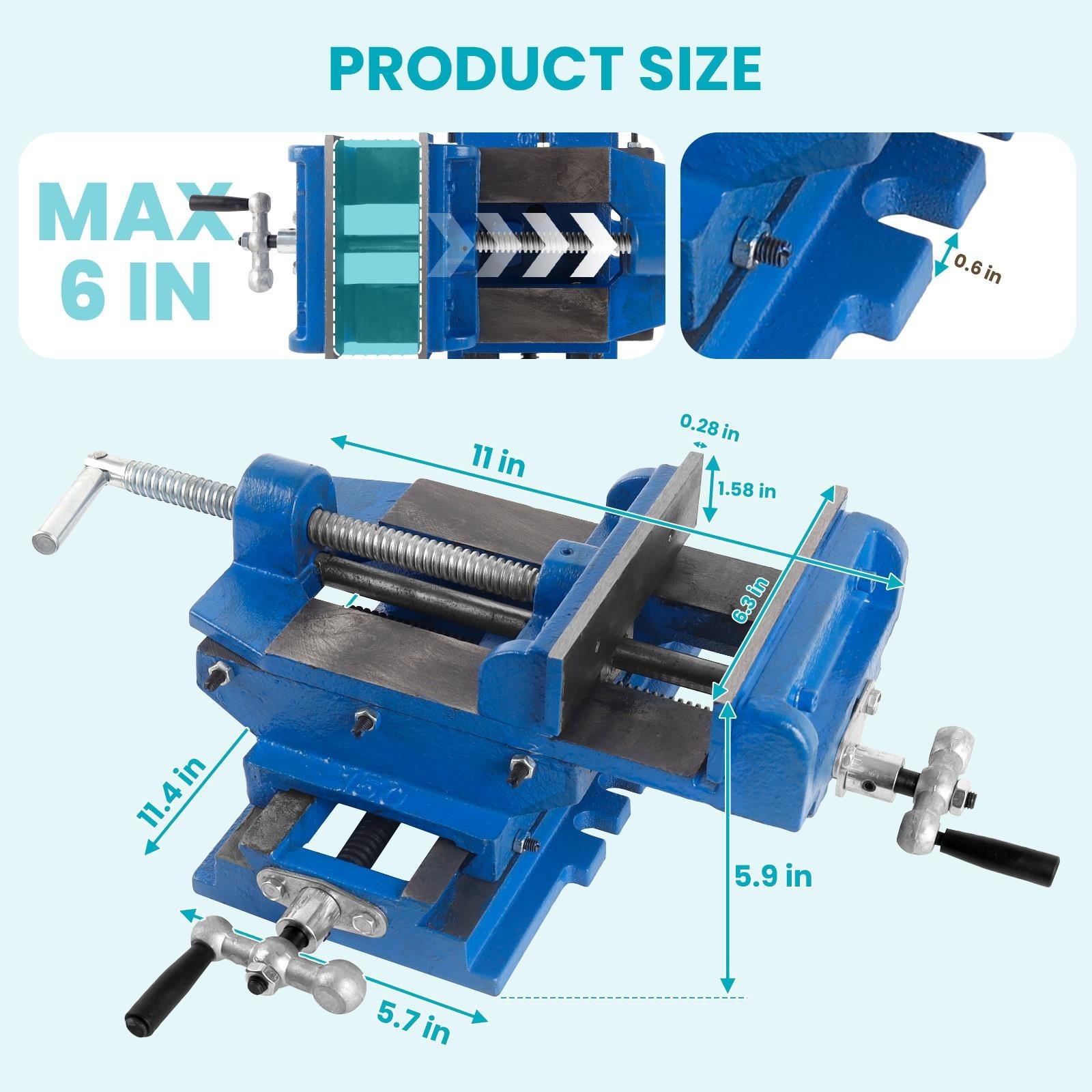 6 Inch 2 Way X-Y Drill Press Vise Blue Cross Slide Drill Press Vise w/ Dial
