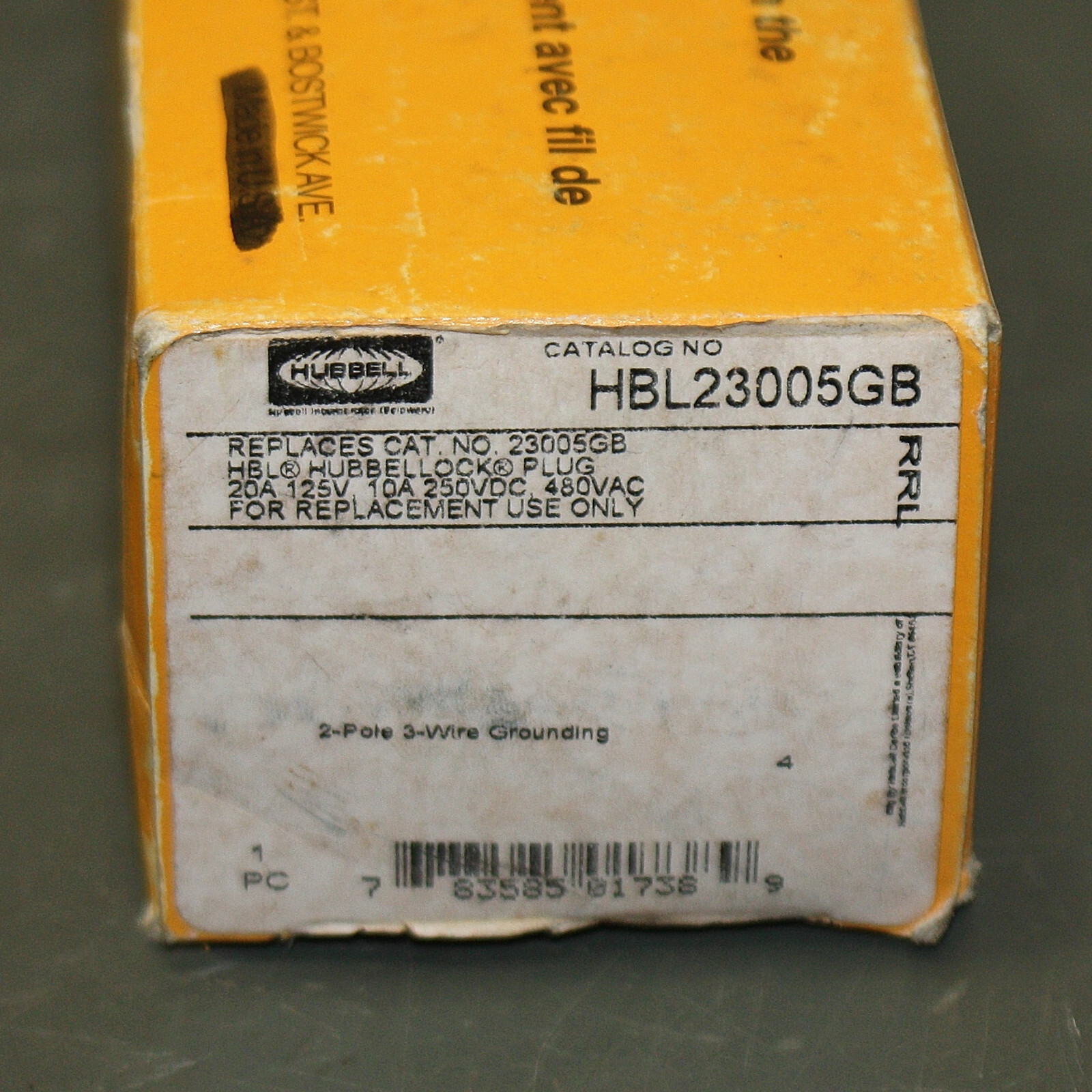 Hubbell Locking Plug HBL23005GB, 20 A, 125V AC, 2 Pole, 1 PH, IP30, Polarized