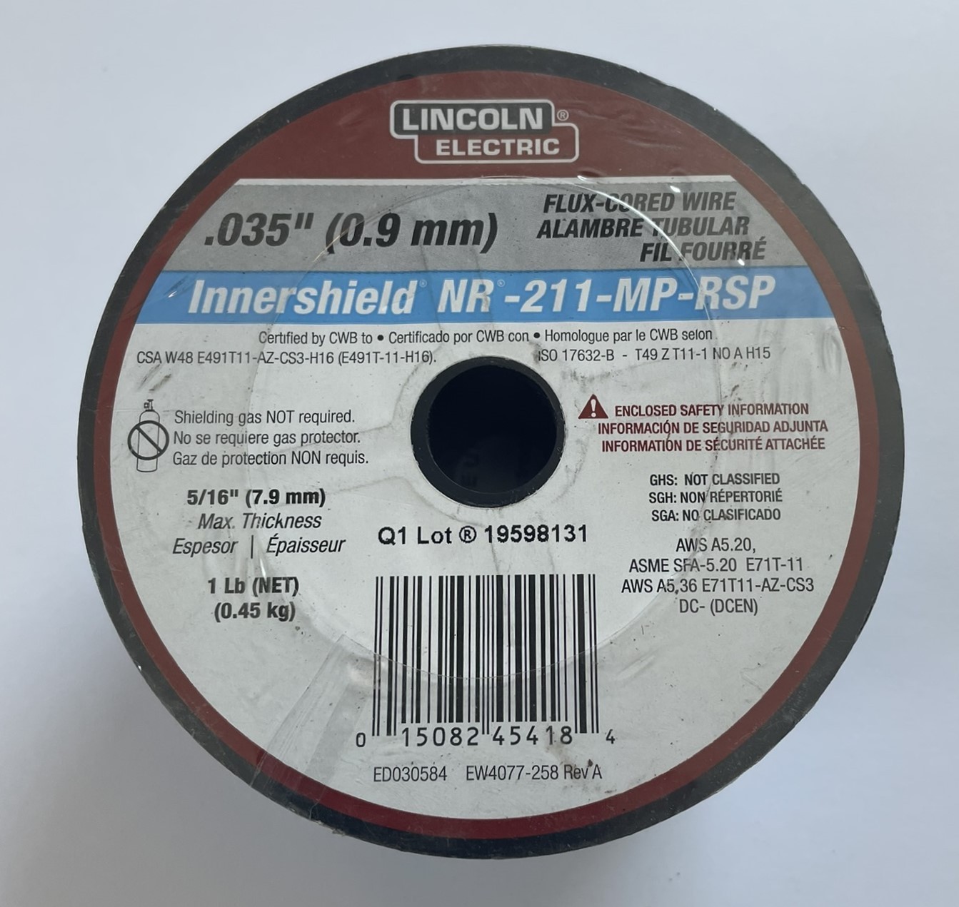 Lincoln NR-211-MP .035 Flux Core Wire 1 lb E71T-11 AWS A5.20 NEW