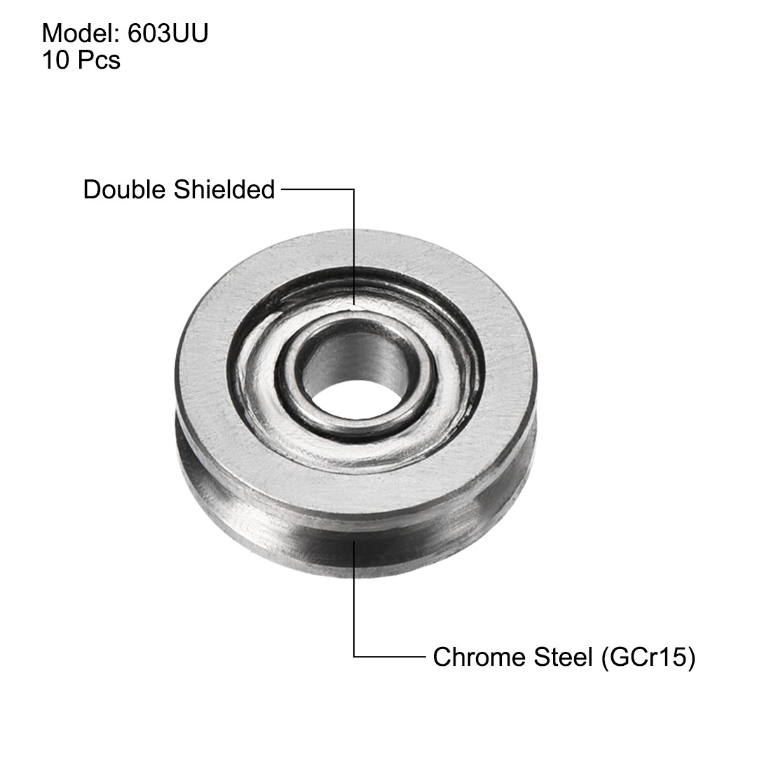 10pcs – U Groove Ball Track Guide Bearing 3x10x3mm Double Metal Shielded GCr15