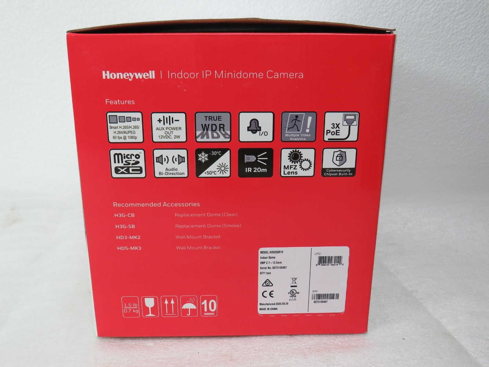 [Case of 10] Honeywell H3W2GR1V equIP Series 2MP IR Indoor IP Dome Camera [SSI]