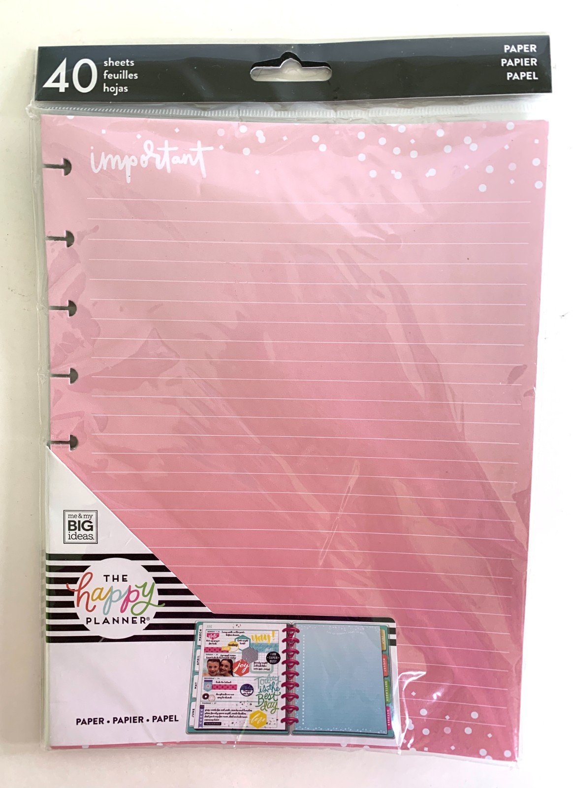 MAMBI Happy Planner Lined Gradient Filler Paper 40 Sheets Pink Yellow Blue Green