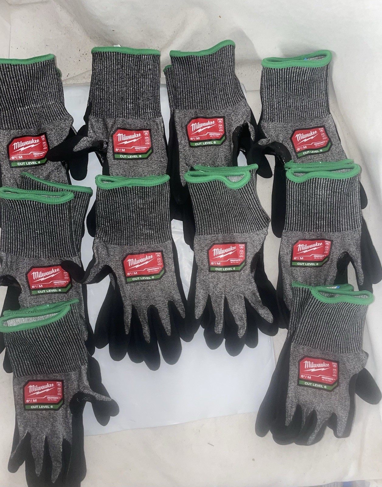(10) Pair Milwaukee 48-73-7001 Size 8 (medium) Smartswipe Cut Level 6 Gloves