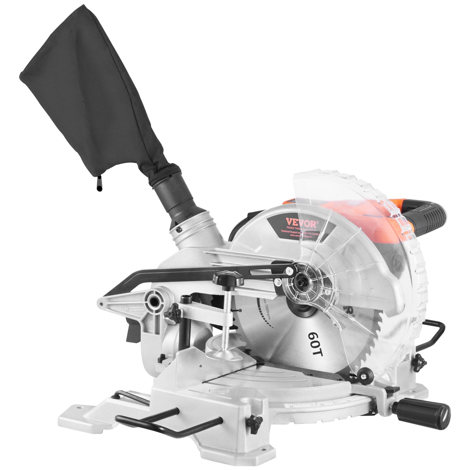 VEVOR Compound Miter Saw 10» Blade 15 Amp 60-Tooth Corded Single Bevel 0-45°