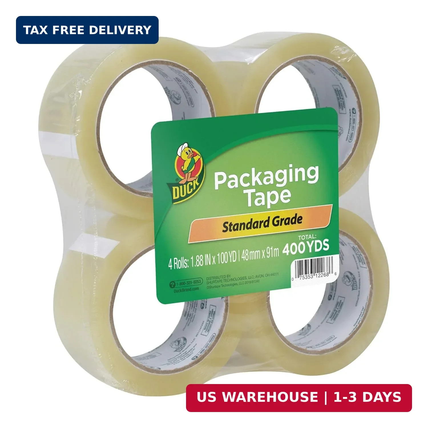Duck Brand Standard Packaging Tape Refills – 4 Extra Long Rolls of Clear Packing