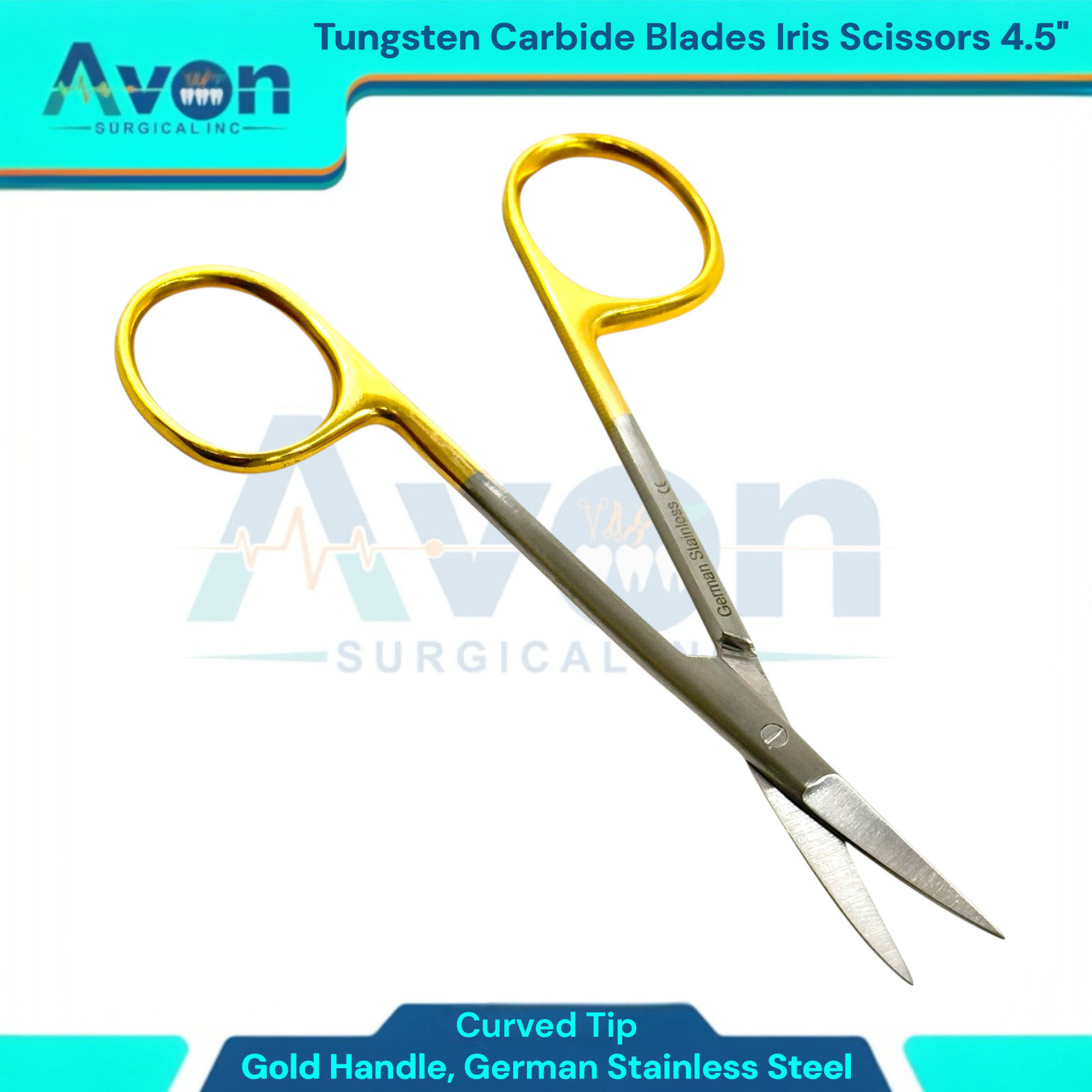 4.5″ Iris Scissors with Curved T/C Sharp Blades & Gold Handle – Premium 1pc