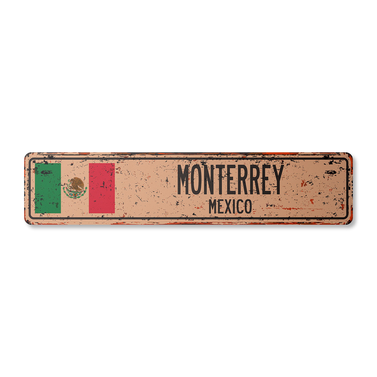 MONTERREY MEXICO Vintage Street Sign Mexican flag city country road wall rustic
