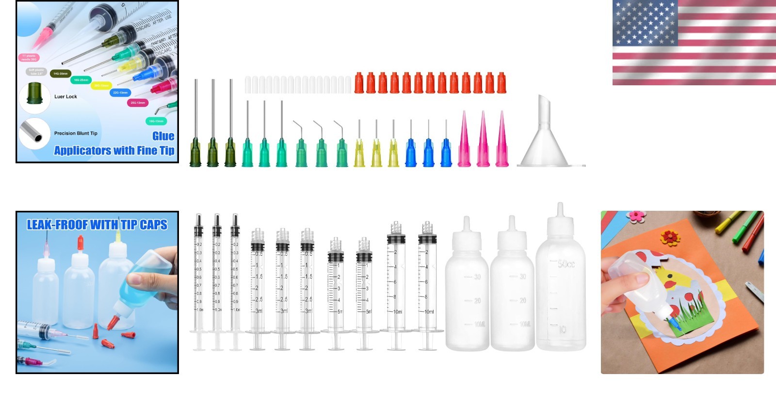 Glue Applicator Syringe with Blunt Tip Needle and Cap, for Liquid, Glue, Ink,