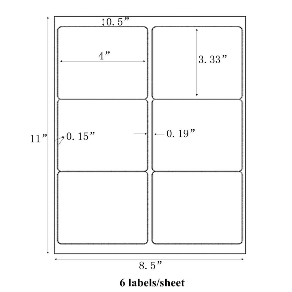 4″ x 3-1/3″ Laser/Ink Address Shipping Adhesive Labels 6 per Sheet Blank 6 UP