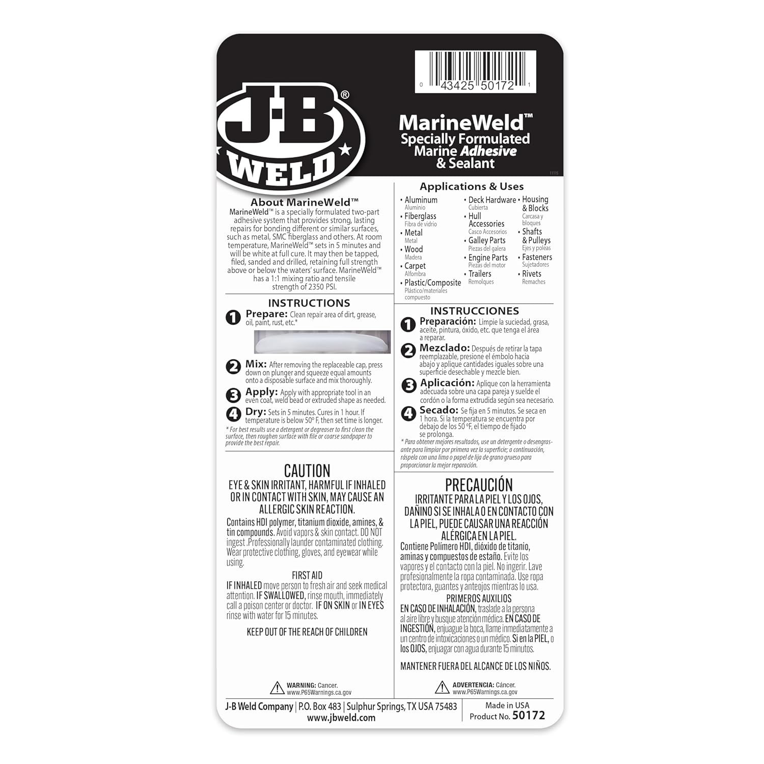J-B Weld 50172 MarineWeld Syringe Quick-Setting Epoxy Glue – 25 ml.