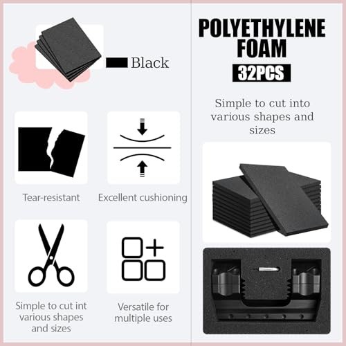 32 Pcs Black Foam Sheets 12″ x 8″ x 0.5″ – Packing, Craft, Moving, Shipping Padd