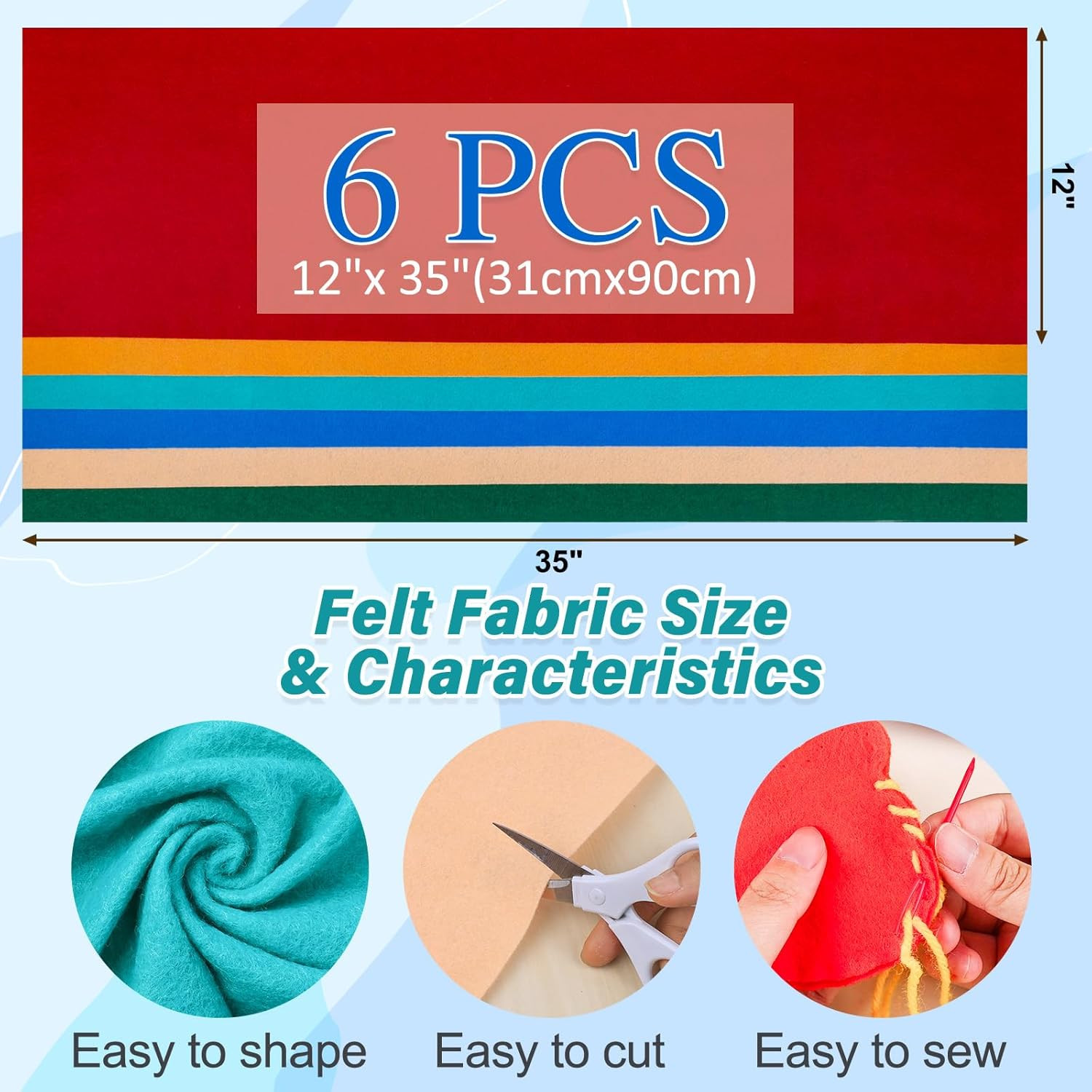 6 Rolls 12″X35″ 1.4Mm Thick Soft Felt Fabric Sheet 6 Assorted Matisse Series Col