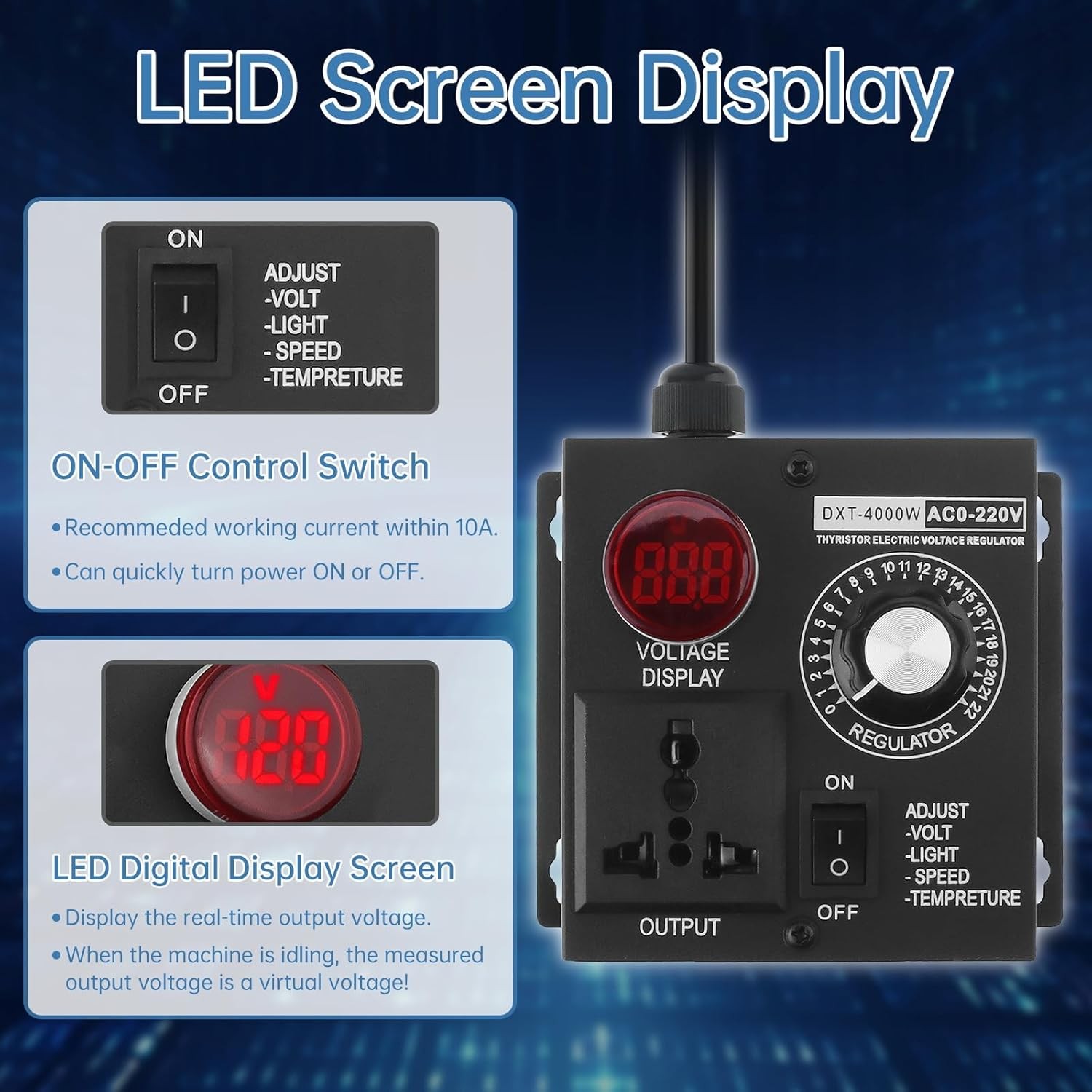 AC 120V~220V 4000W SCR Motor Speed Controller Volt Regulator Thermostat Dimmer