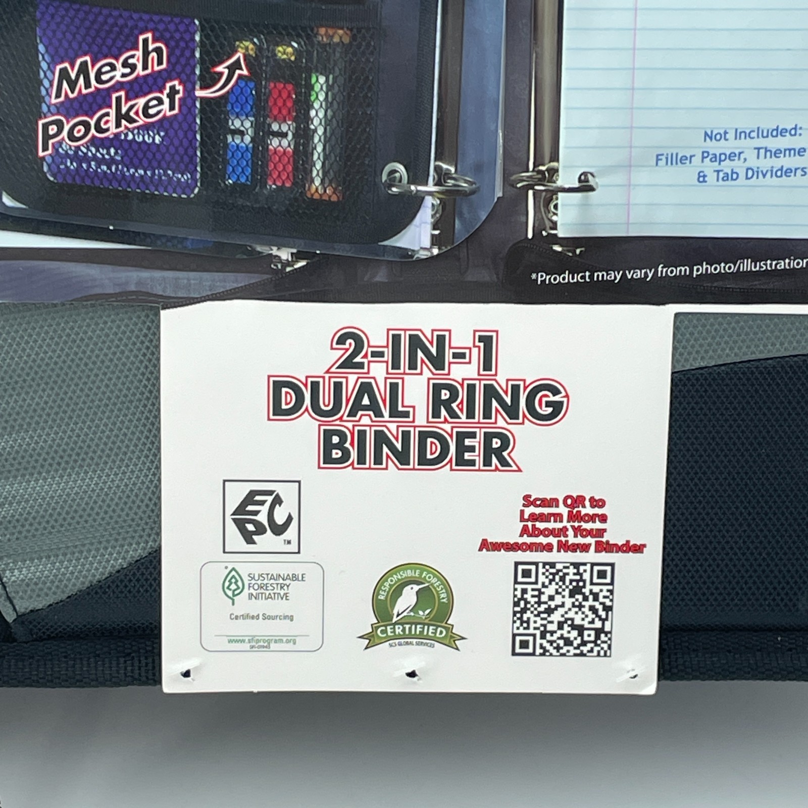 CASE IT Dual 2.0 4in Zipper Binder Black Gray Dual Ring Organizer NEW