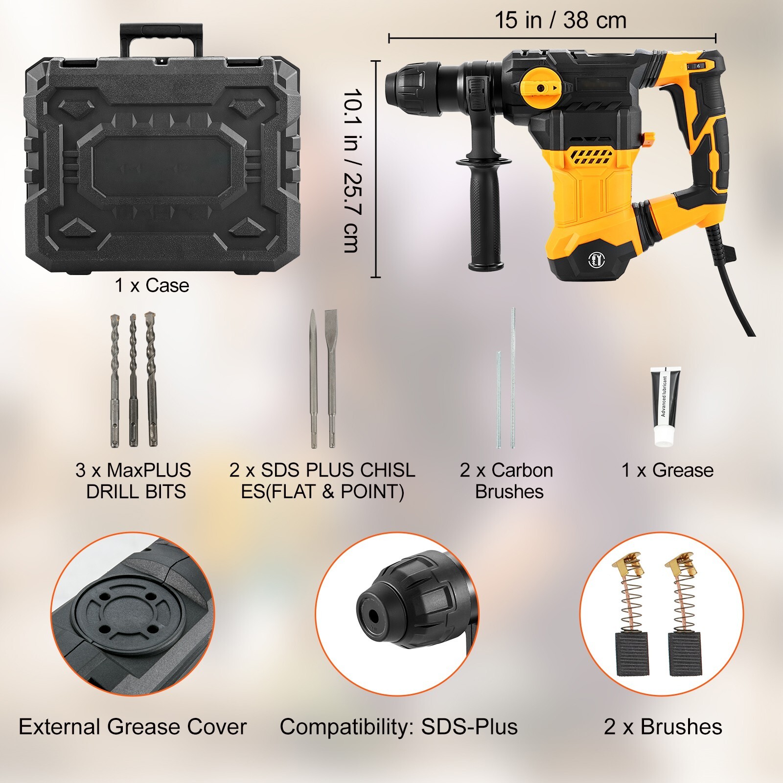 Rotary Hammer Drill Corded Drills 1-1/4″ 4 Modes SDS-Plus Chipping Hammers